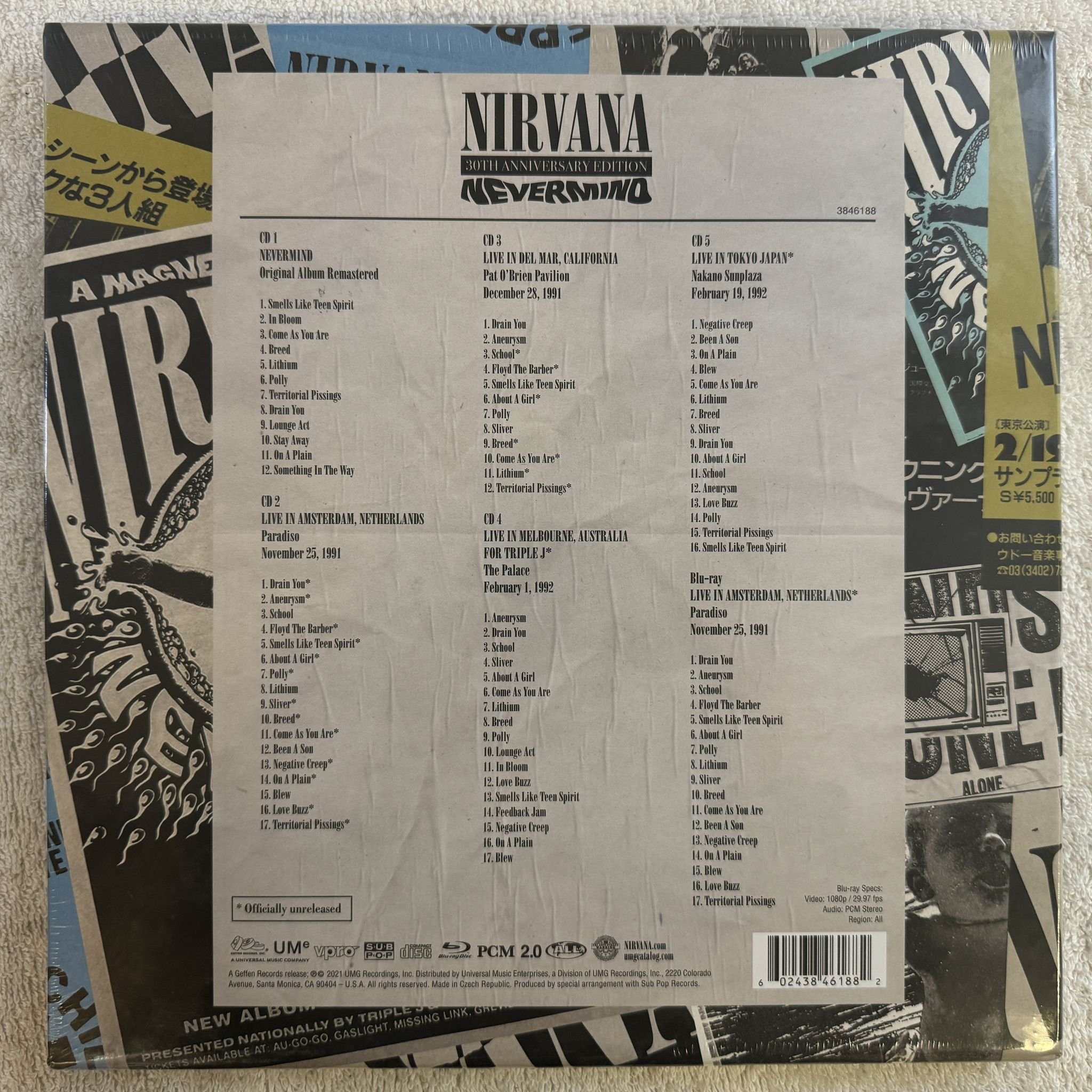 Omslagsbild för skivan NIRVANA nevermind 4xCD + Blue-Ray BOX 2021 GEFFEN 3846188 ** Sealed **