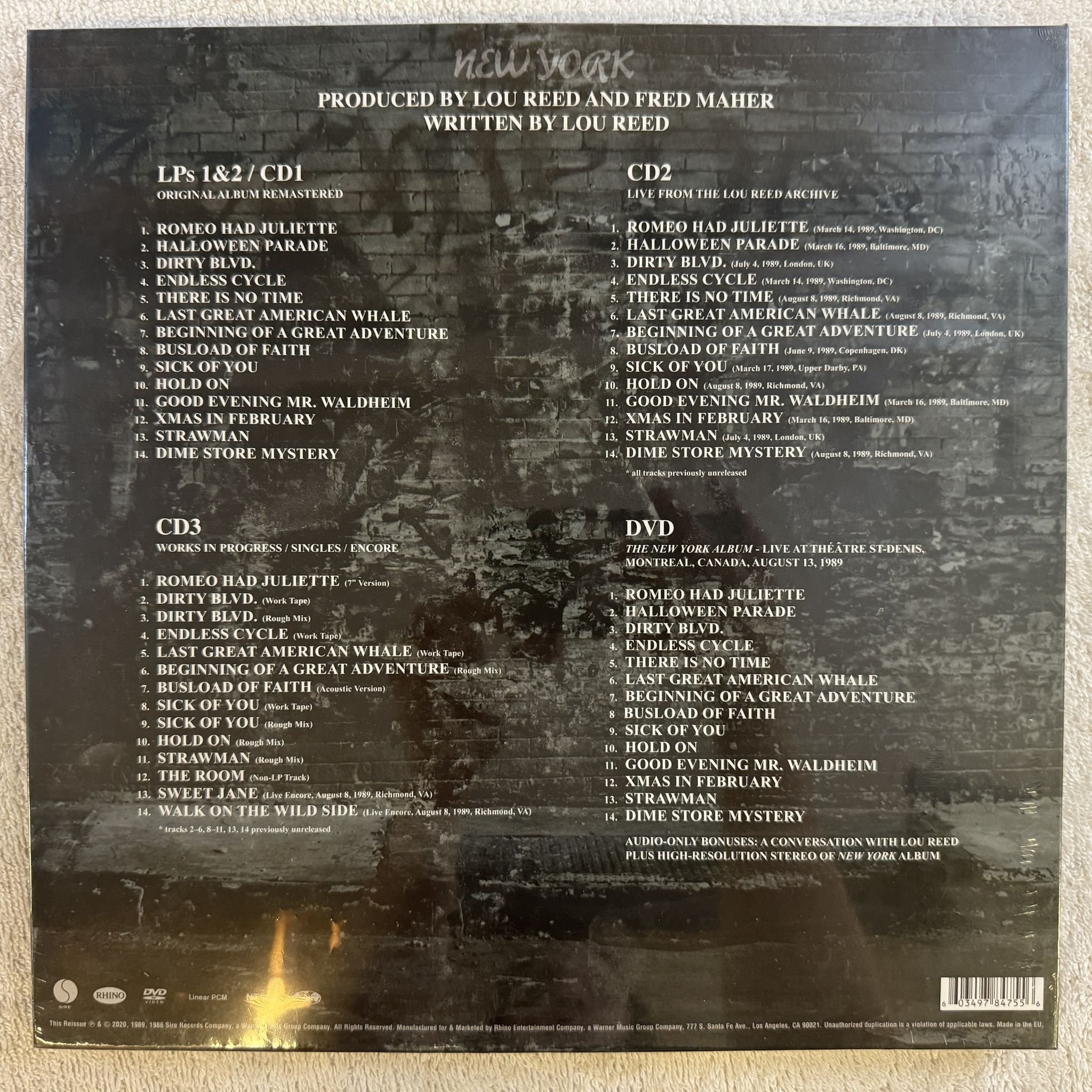 Omslagsbild för skivan Lou Reed – New York 2xVINYL 3xCD DVD box 2020 RHINO 603497847556 * SEALED *
