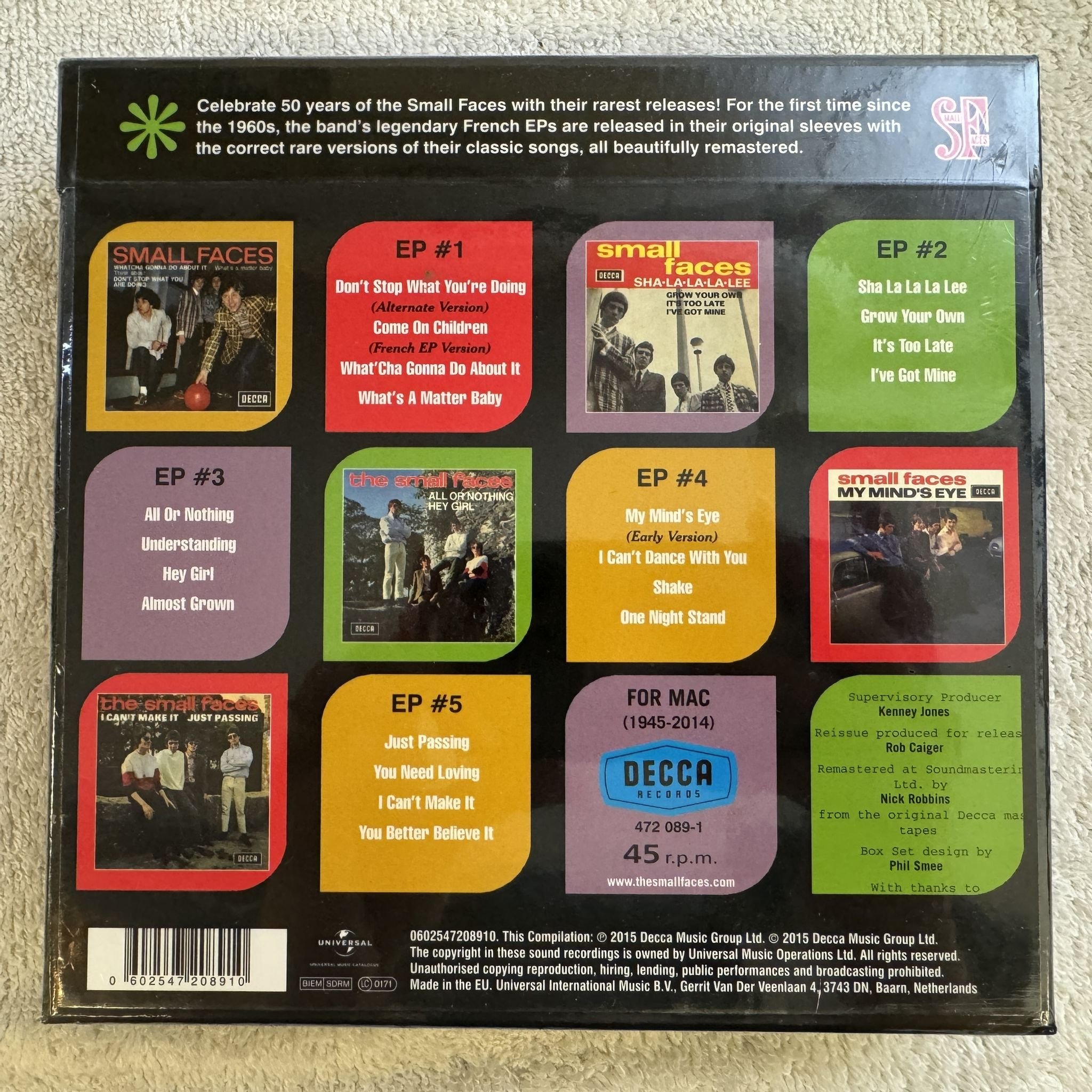 Omslagsbild för skivan SMALL FACES The French EPs 5x7"ep BOX Universal – 0602547208910 ** SEALED **