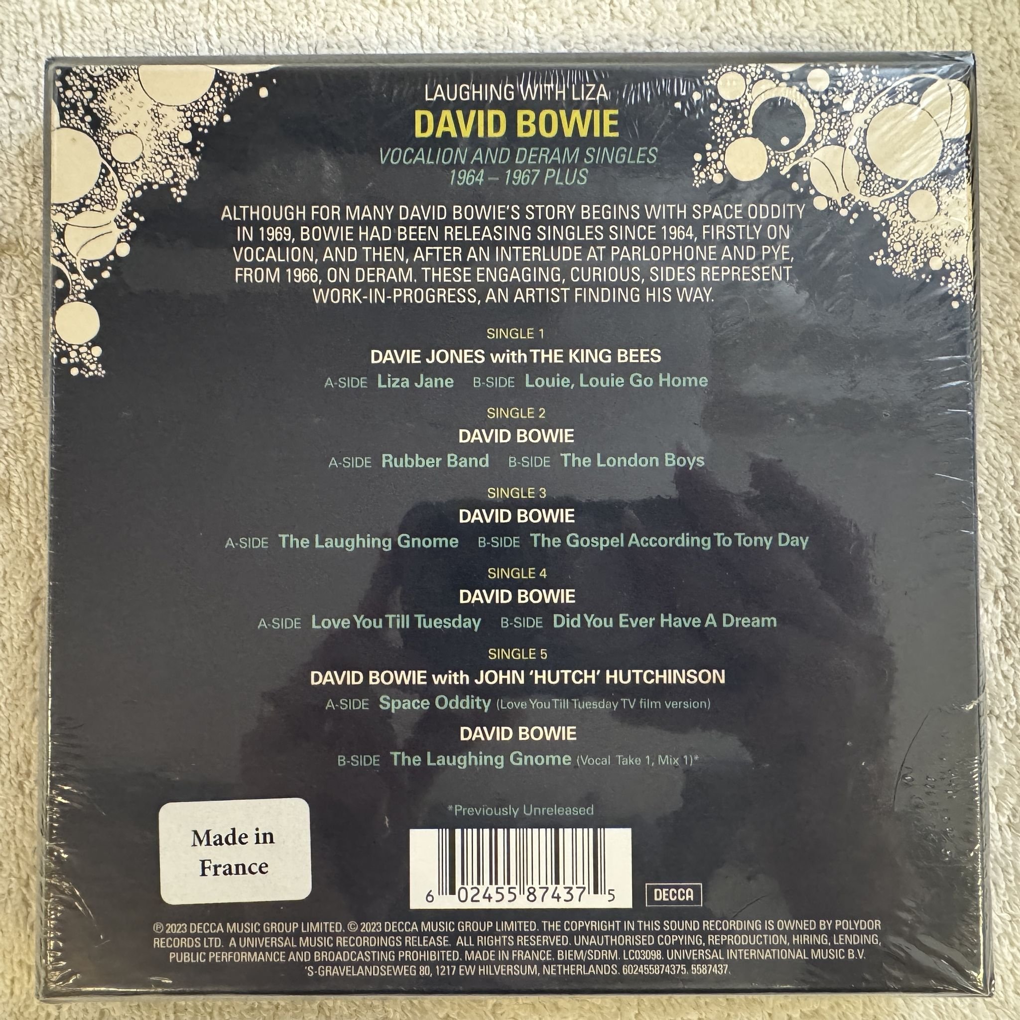 Omslagsbild för skivan DAVID BOWIE Laughing With Liza 5x7"single BOX Decca – 0602455874375 * SEALED *