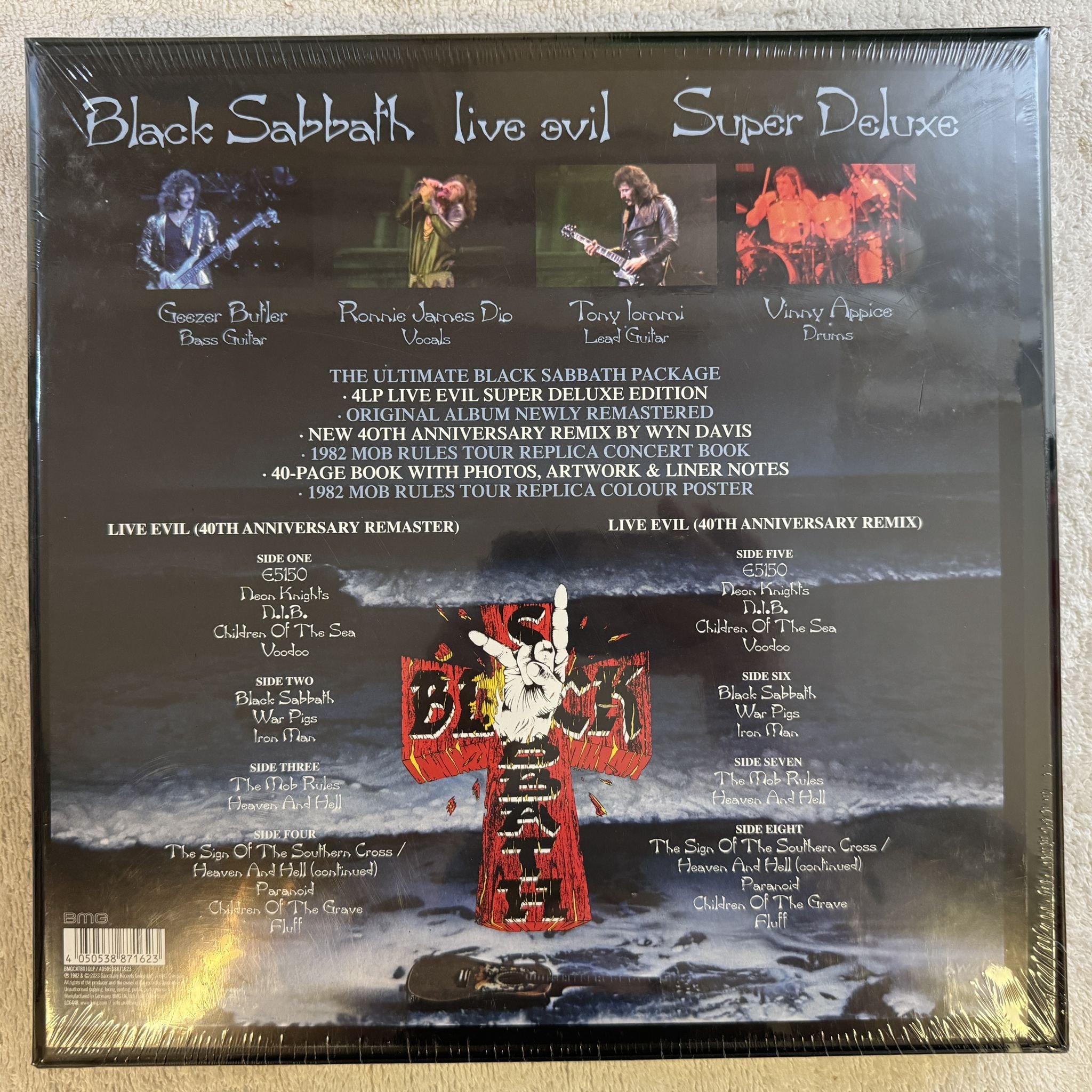 Omslagsbild för skivan BLACK SABBATH Live Evil Super Deluxe 4XLP box 2023 BMG – 603497839834 * SEALED *