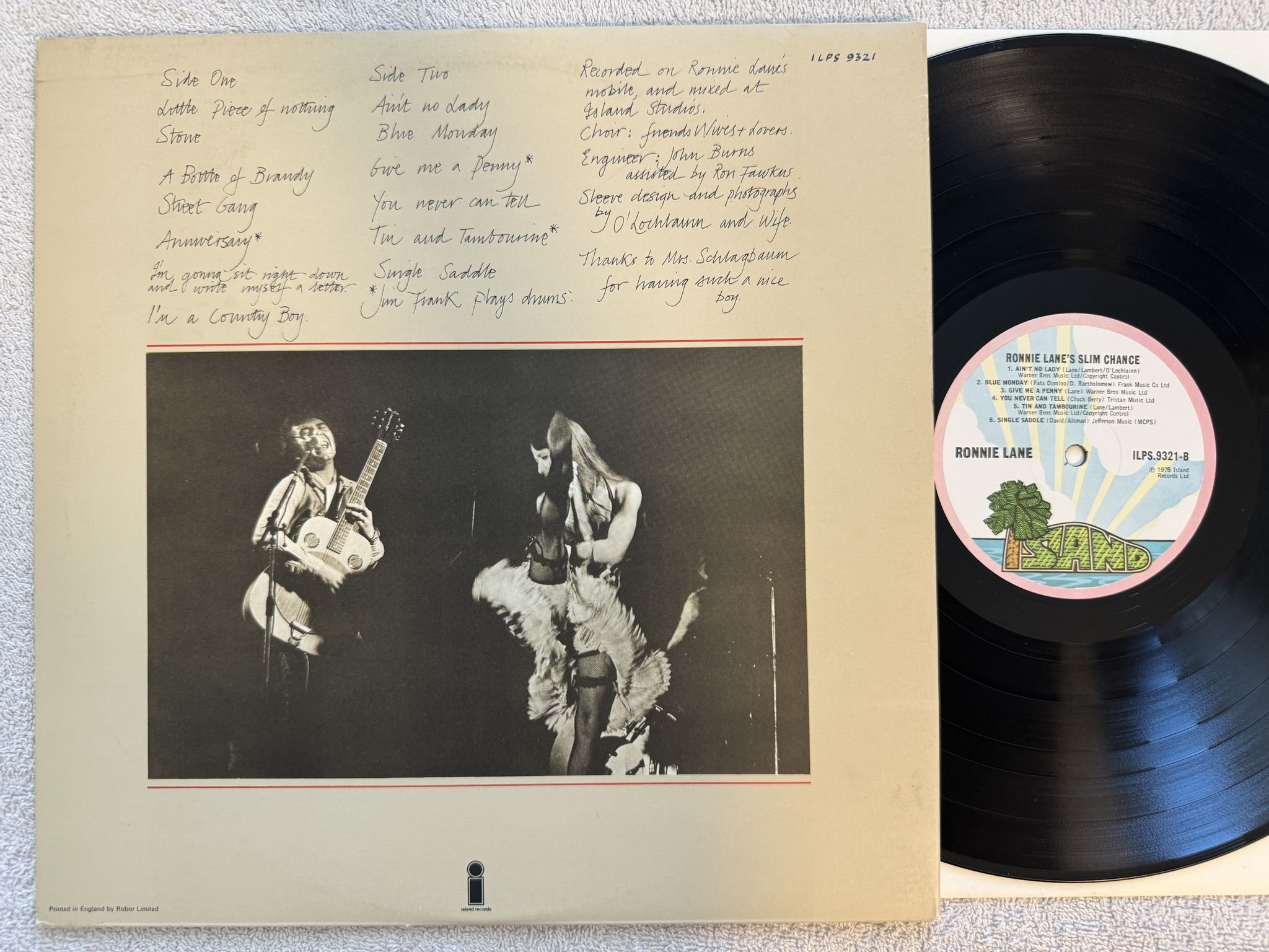 Omslagsbild för skivan RONNIE LANE lane's slim chance LP -75 UK ISLAND pink rim ILPS 9321