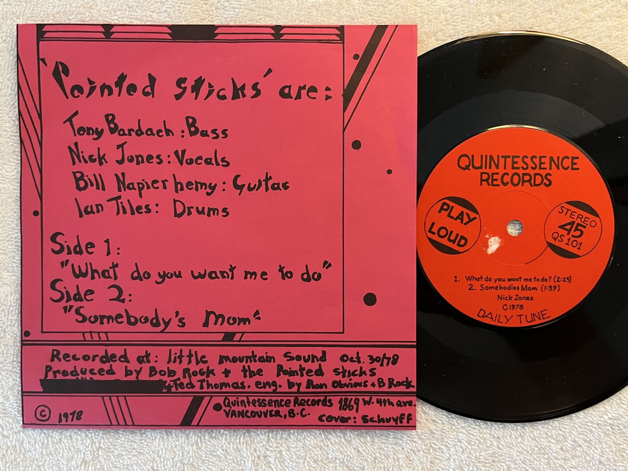 Omslagsbild för skivan POINTED STICKS What Do You Want Me To Do? 7" Canada -78 QS 101 ** power pop **