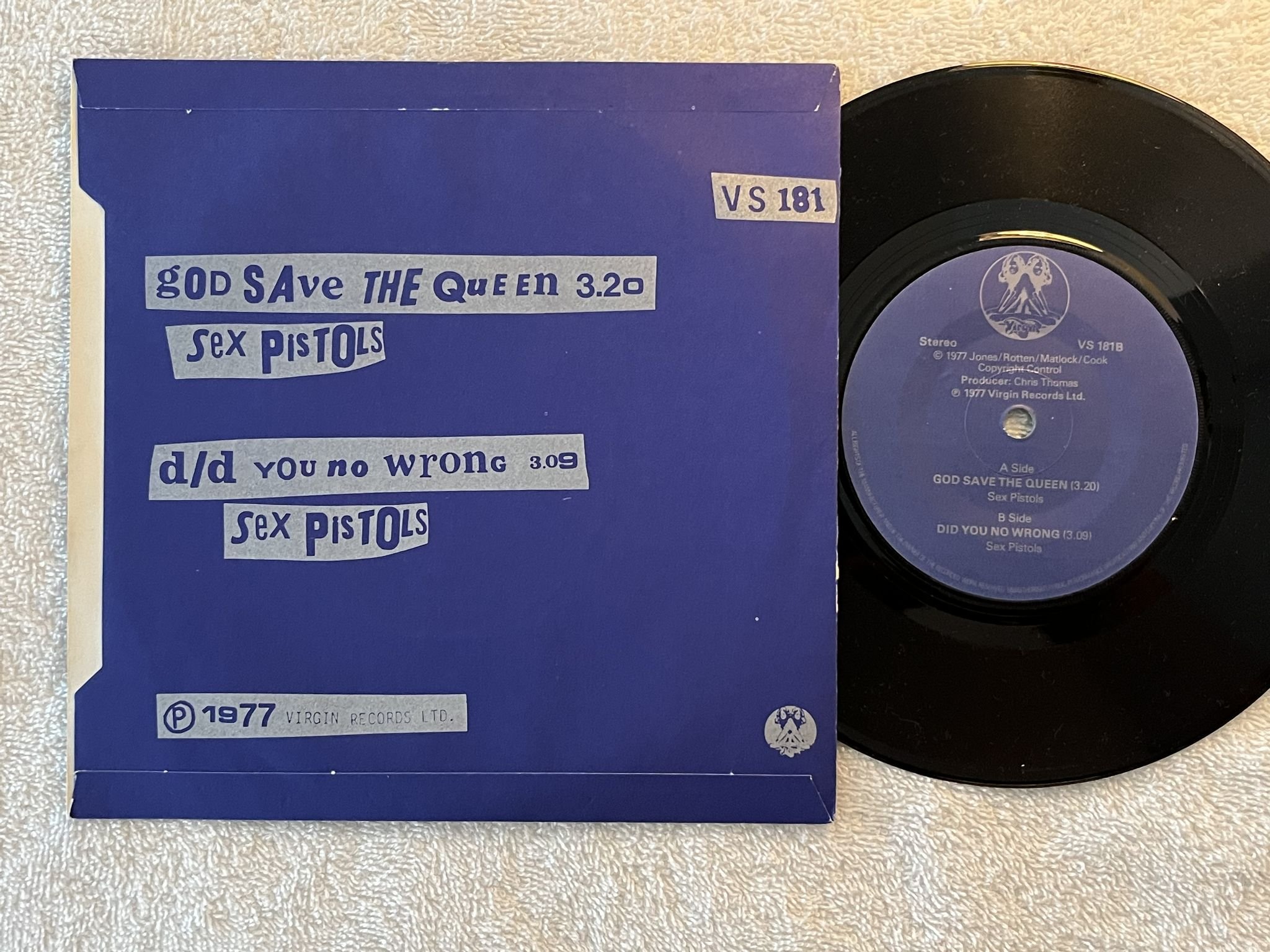 Omslagsbild för skivan SEX PISTOLS God save the queen 7" -77 UK VIRGIN VS 181 ** PUNK 45 **