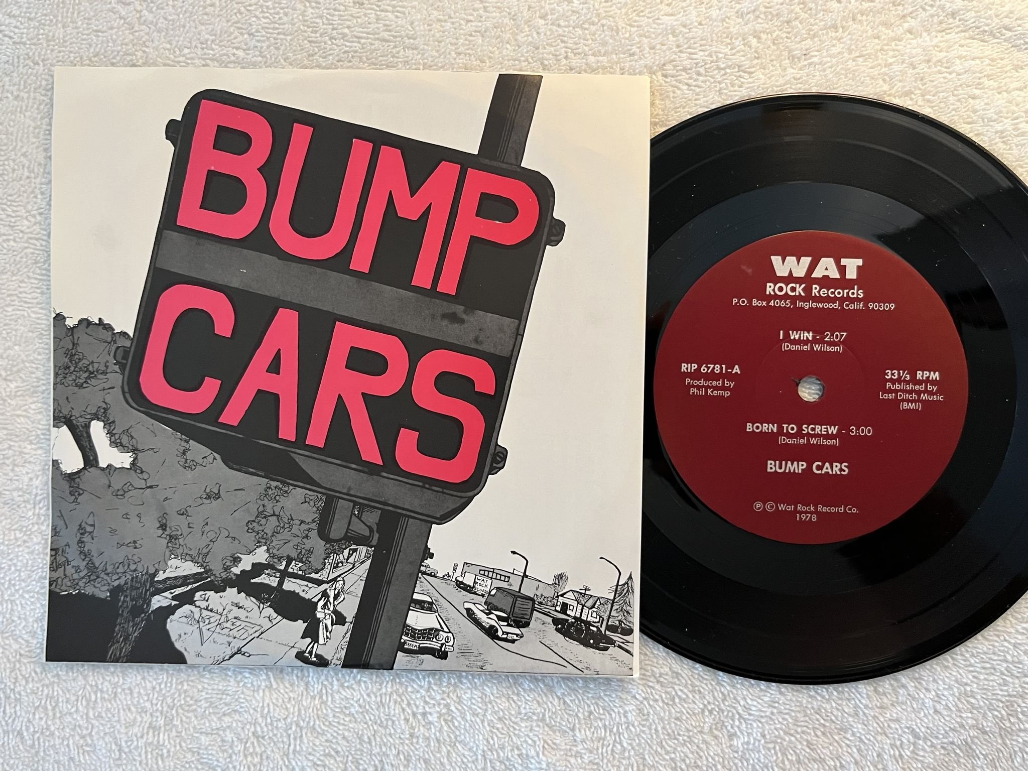 Omslagsbild för skivan BUMP CARS I win 7"ep US -78 WAT ROCK RIP 6781 *** punk 45 ***