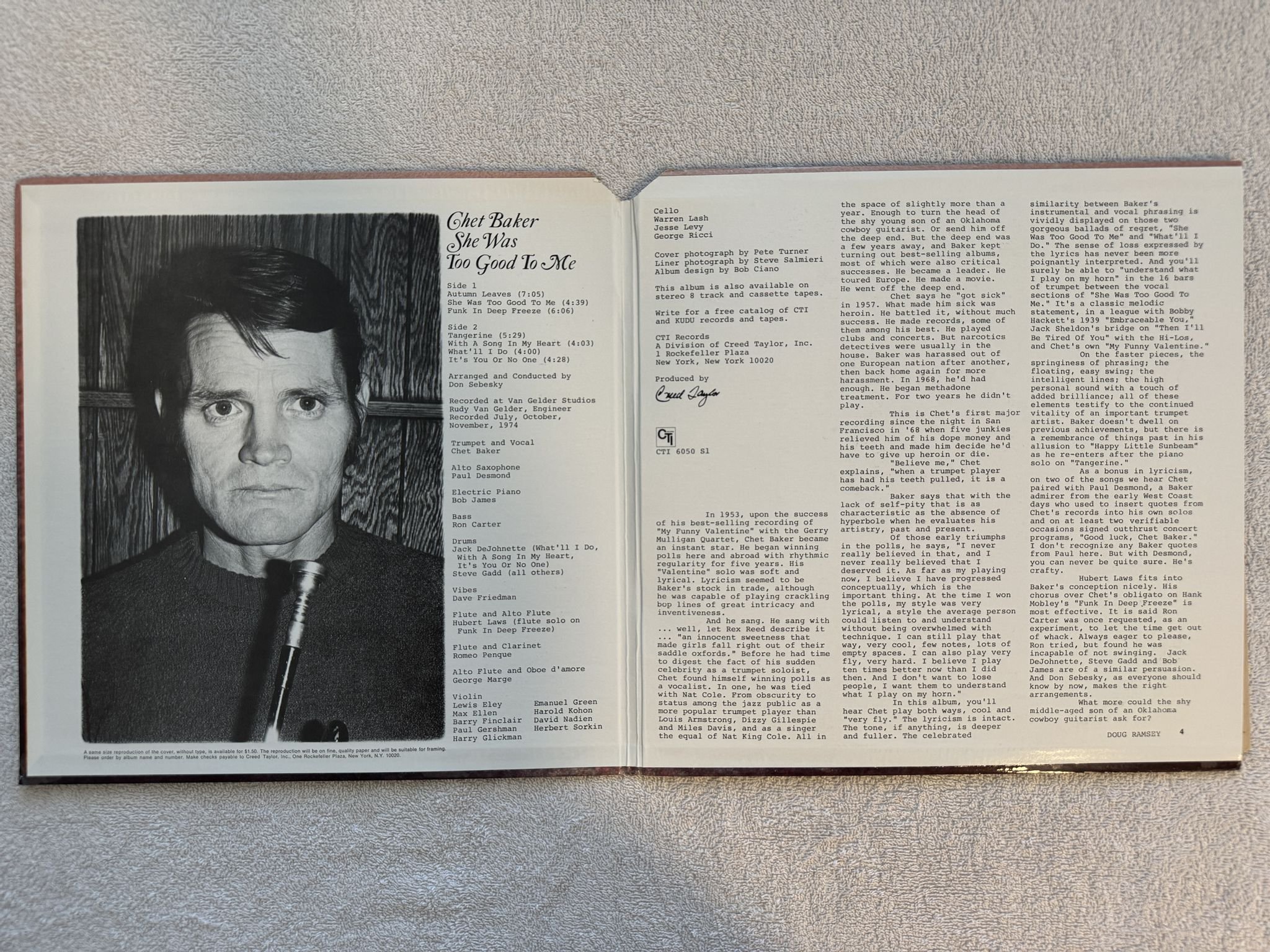 Omslagsbild för skivan CHET BAKER She Was Too Good To Me LP -74 US CTI 6050