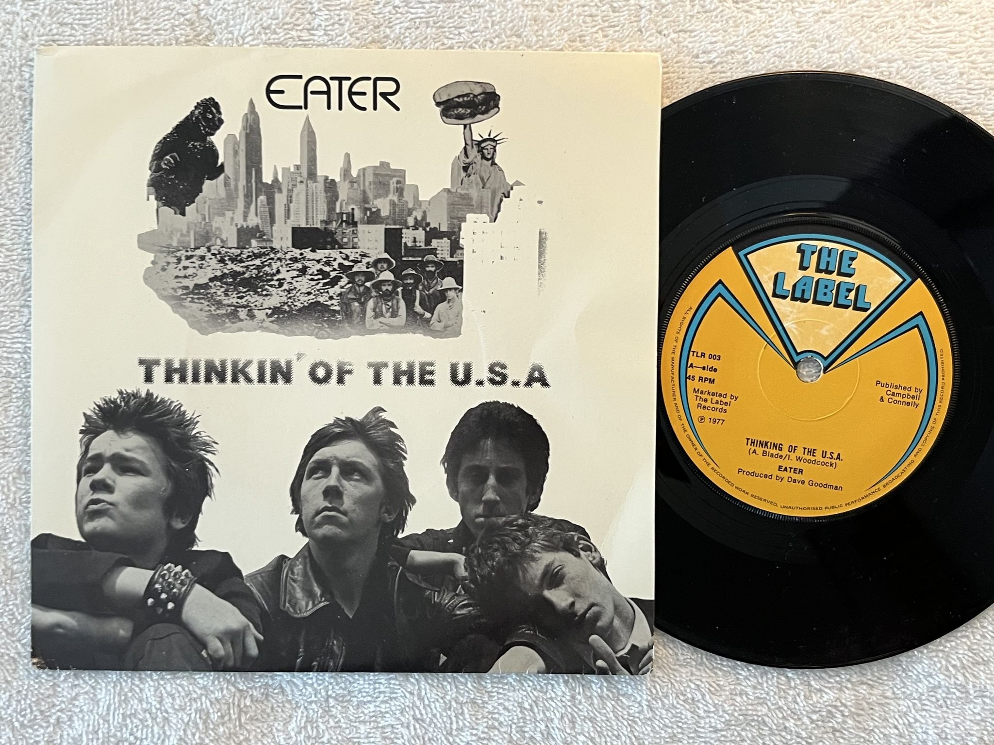 Omslagsbild för skivan EATER Thinkin' Of The U.S.A. 7" -77 UK THE LABEL TLR 003 *** PUNK 45 **