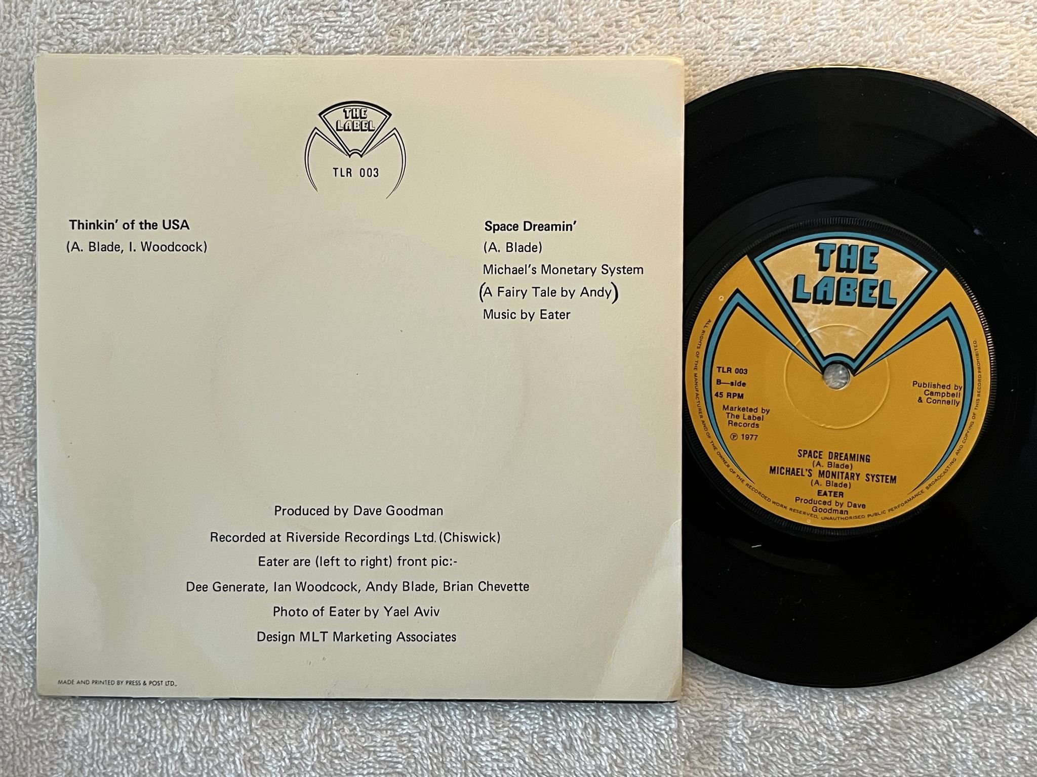 Omslagsbild för skivan EATER Thinkin' Of The U.S.A. 7" -77 UK THE LABEL TLR 003 *** PUNK 45 **