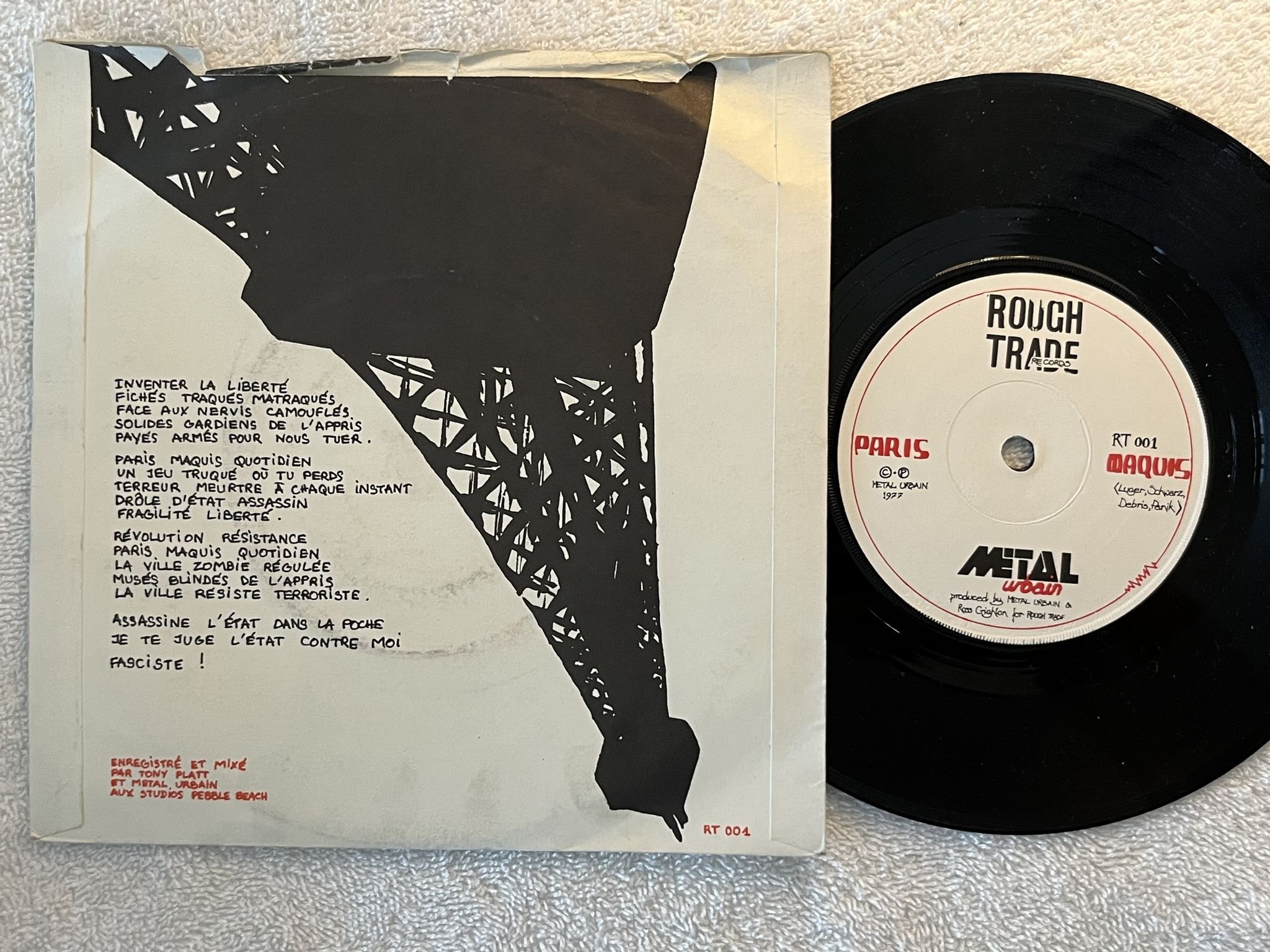 Omslagsbild för skivan METAL URBAIN Paris Maquis 7" -77 UK ROUGH TRADE RT 001 ** Punk Rock **