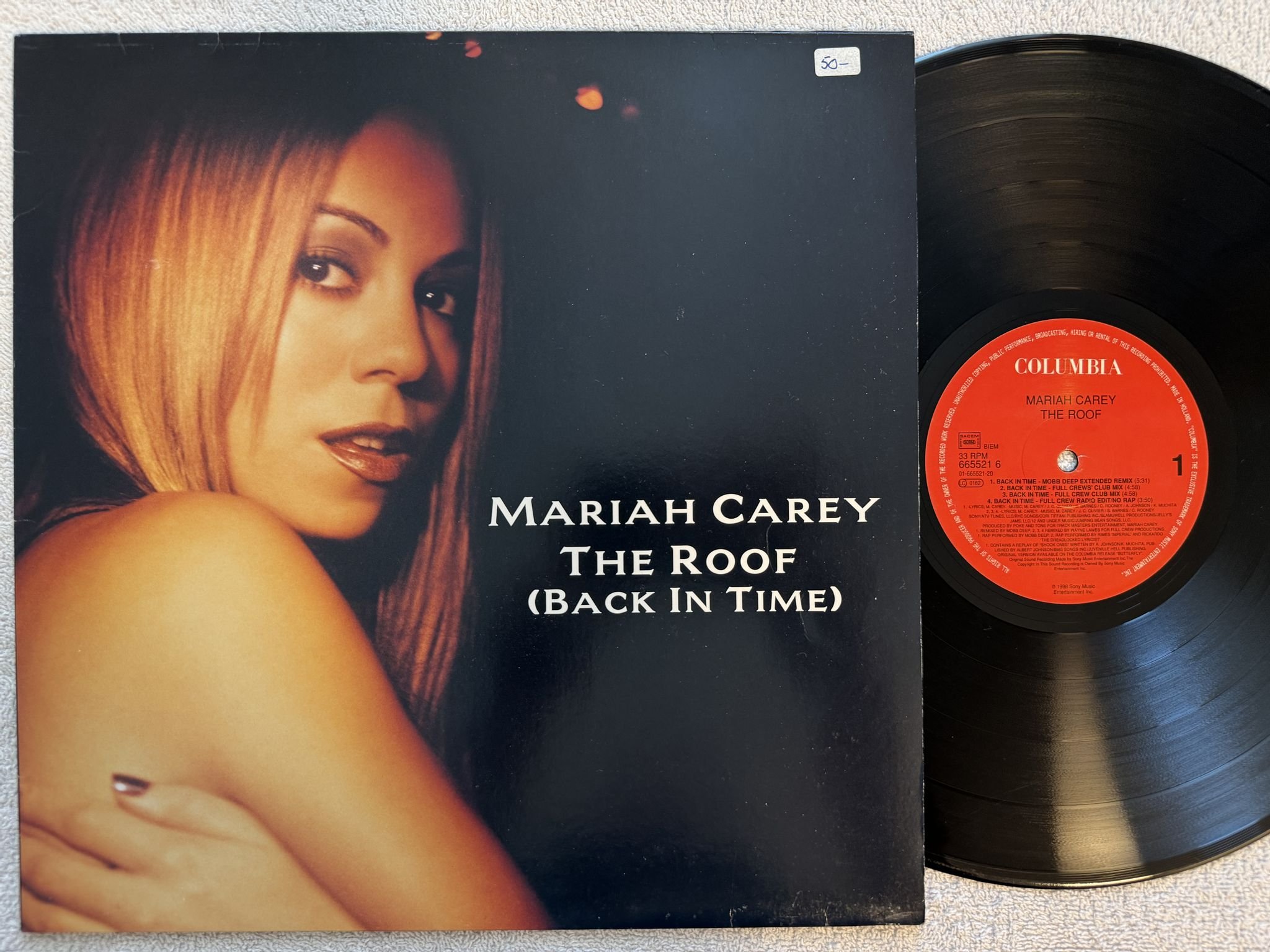 Omslagsbild för skivan MARIAH CAREY The Roof (Back In Time) 12" -98 Hol COLUMBIA 665521 6