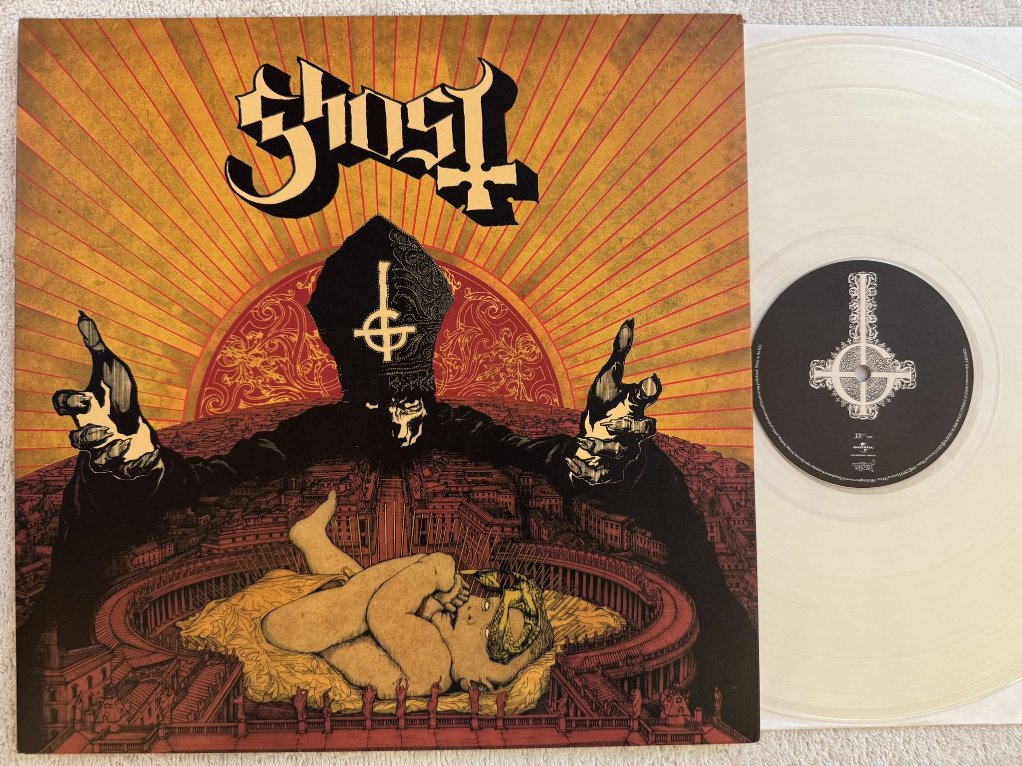 Omslagsbild för skivan GHOST Infestissumam LP -2013 Sonet – 060253734016 *** Clear vinyl ***