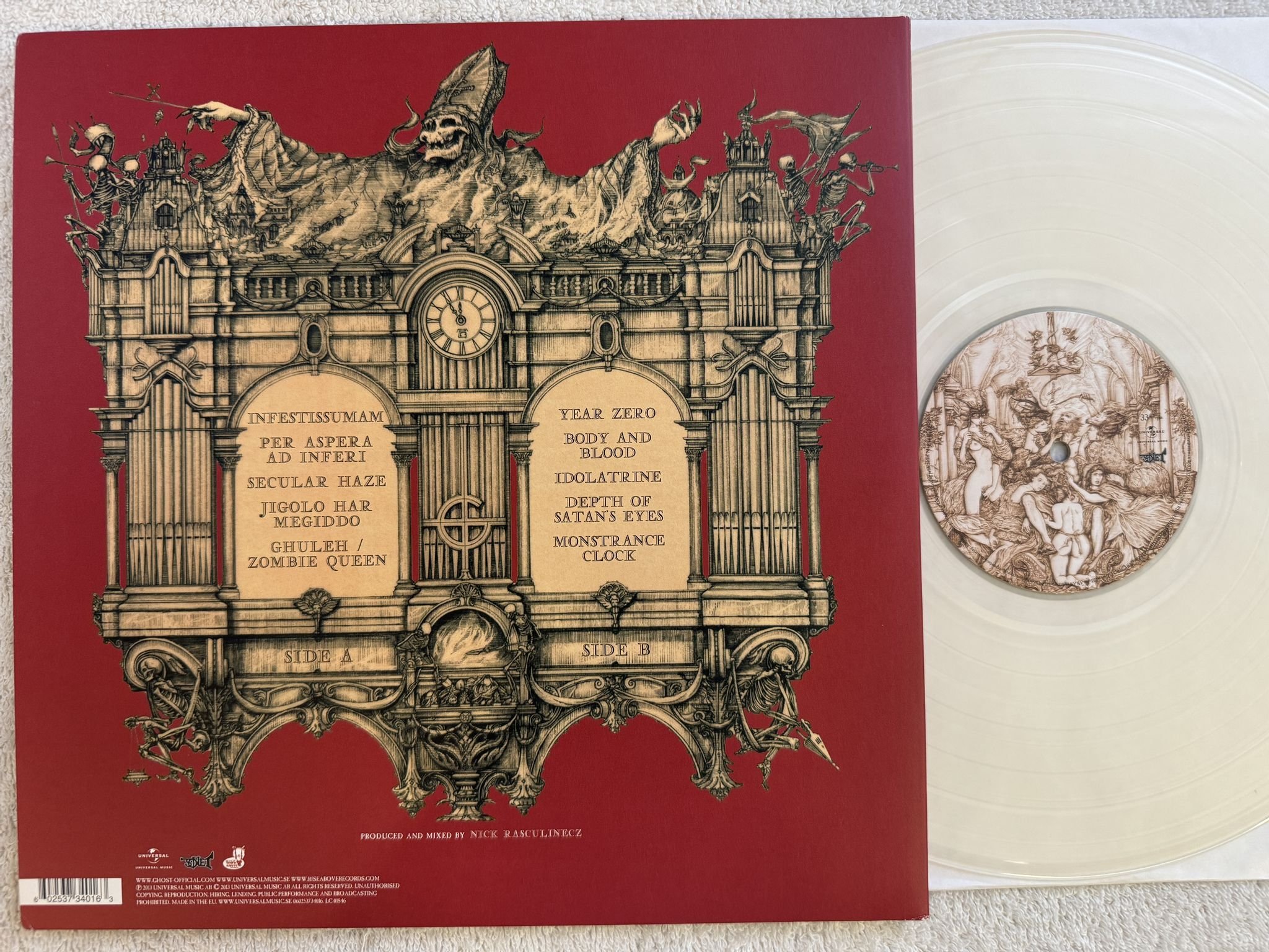 Omslagsbild för skivan GHOST Infestissumam LP -2013 Sonet – 060253734016 *** Clear vinyl ***