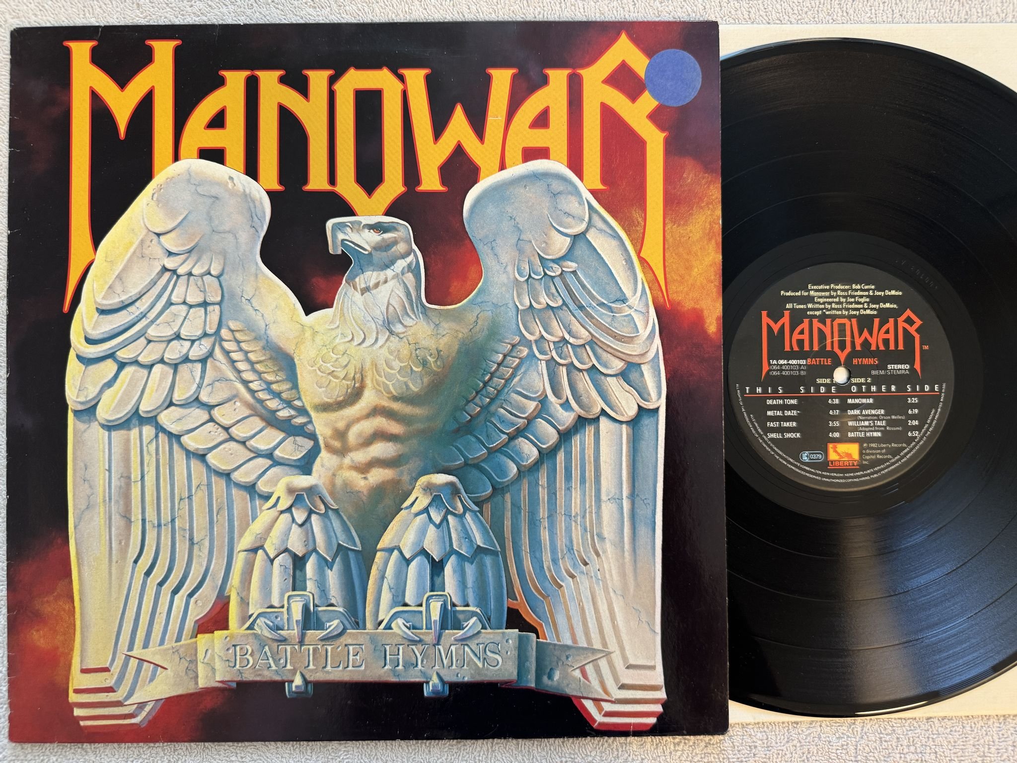 Omslagsbild för skivan MANOWAR battle hymns LP -82 Ger LIBERTY 1A 064-400103