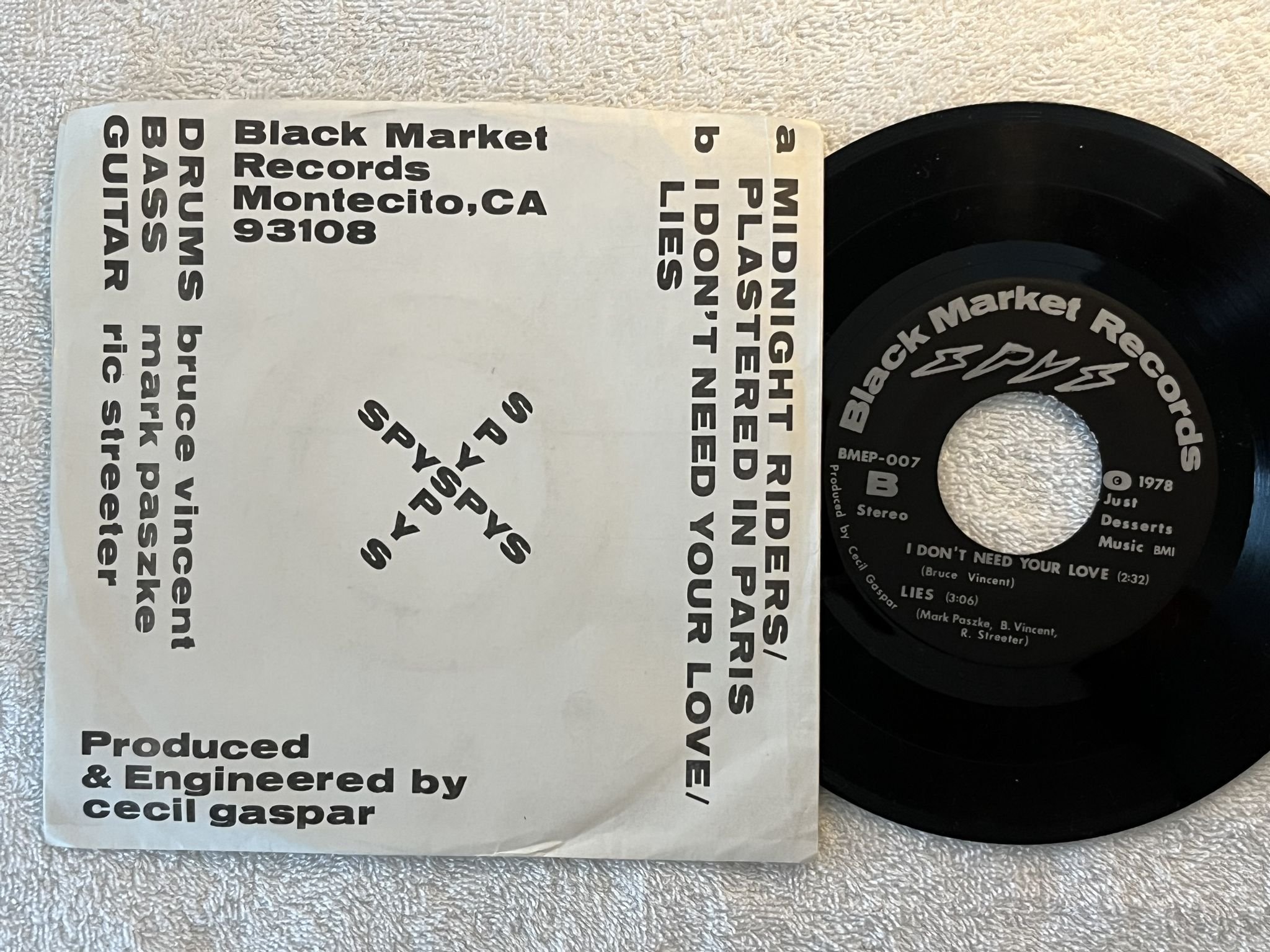 Omslagsbild för skivan SPYS midnight riders 7"ep -78 US BLACK MARKET BMEP-007 ** POWER POP **