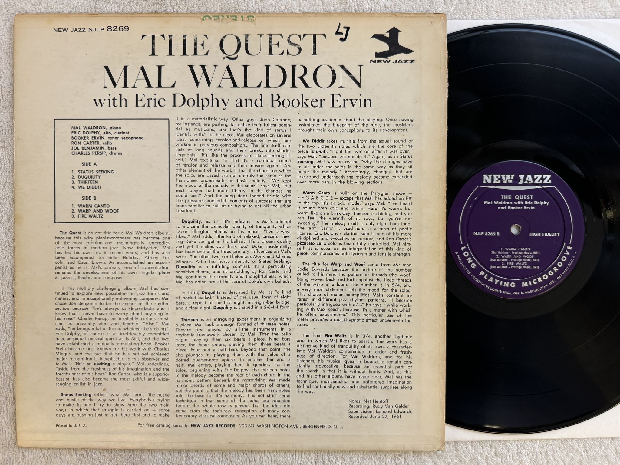 Omslagsbild för skivan MAL WALDRON w/ ERIC DOLPHY the quest LP -62 US NEW JAZZ NJLP 8269 * RARE JAZZ *