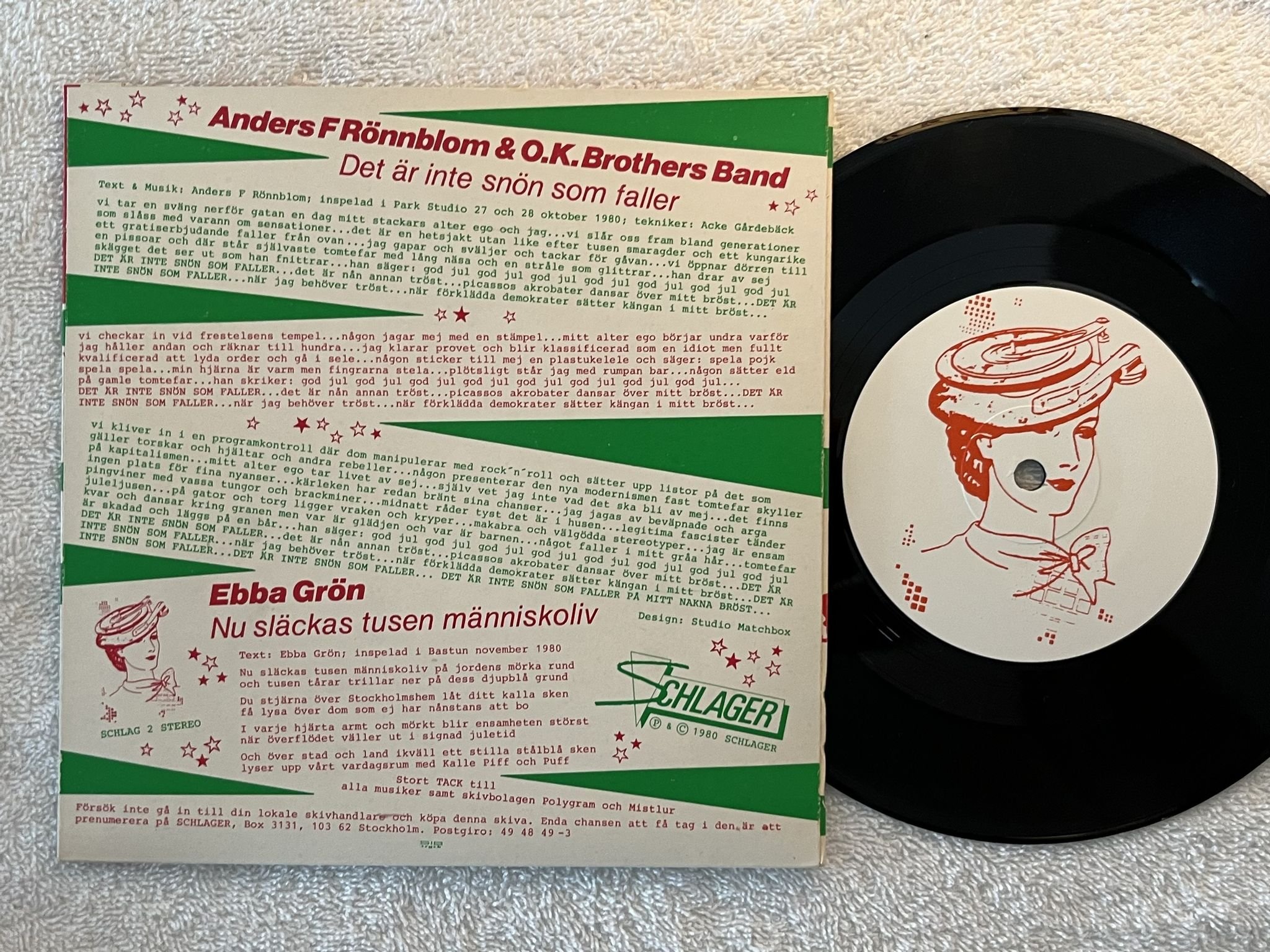 Omslagsbild för skivan EBBA GRÖN nu släckas tusen människoliv 7" -80 schlager SCHLAG 2