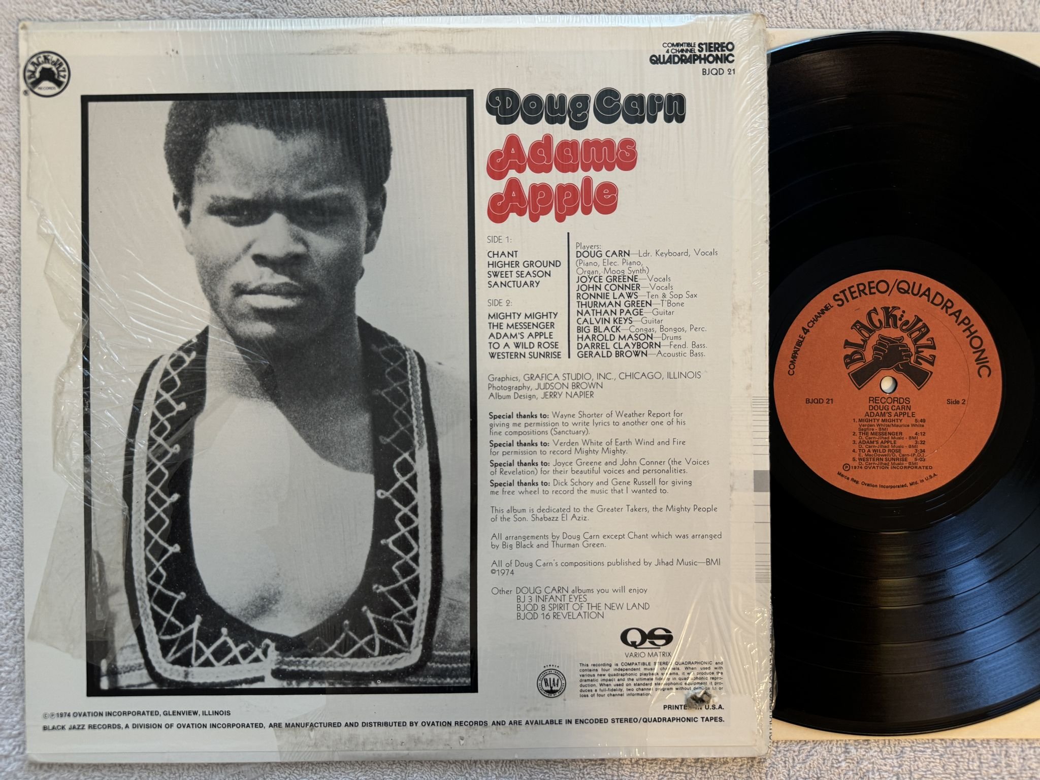 Omslagsbild för skivan DOUG CARN adam's apple LP -74 US BLACK JAZZ BJQD/21 ** SOUL-JAZZ **
