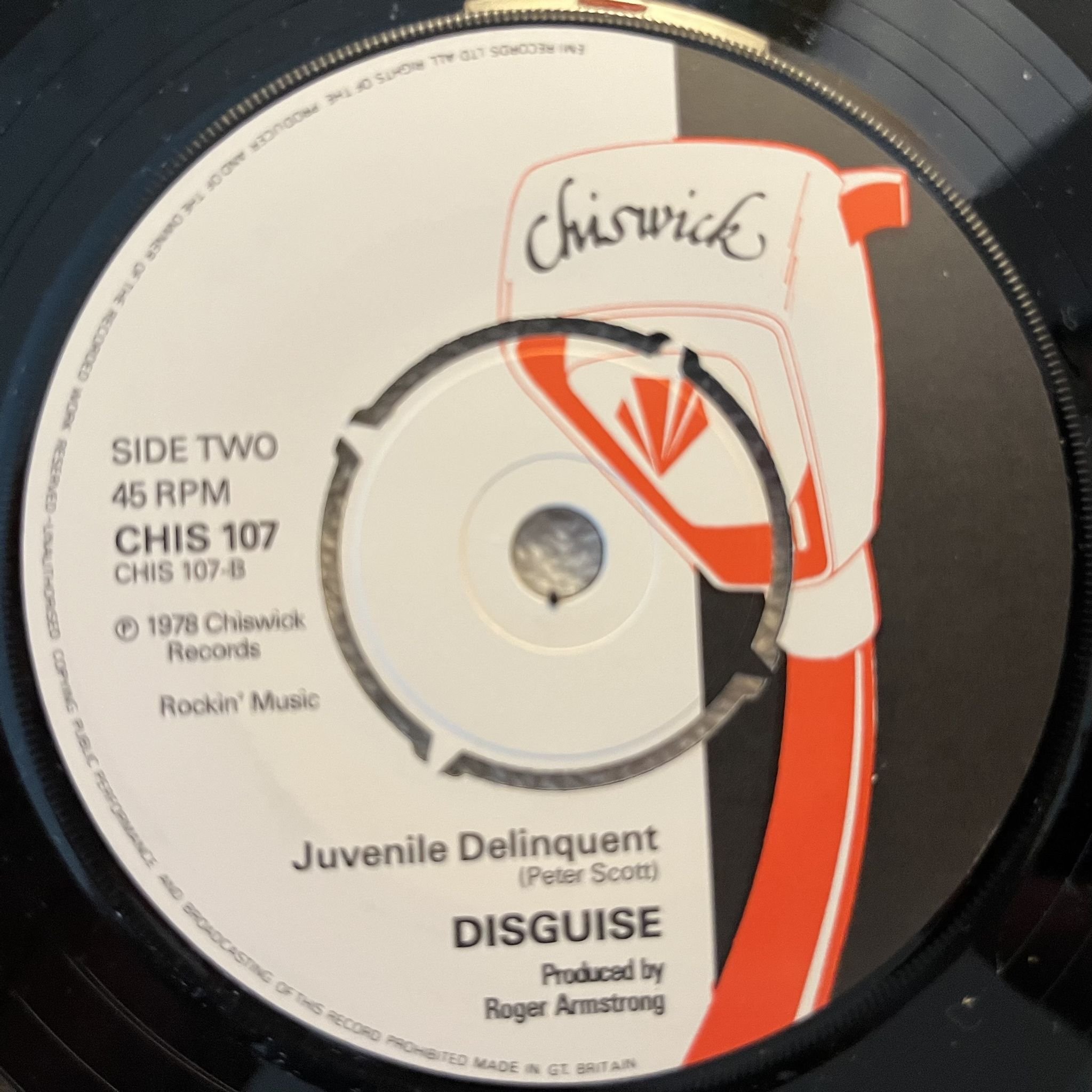 Omslagsbild för skivan DISGUISE hey baby 7" UK -78 CHISWICK CHIS 107 ** POWER POP 45 **