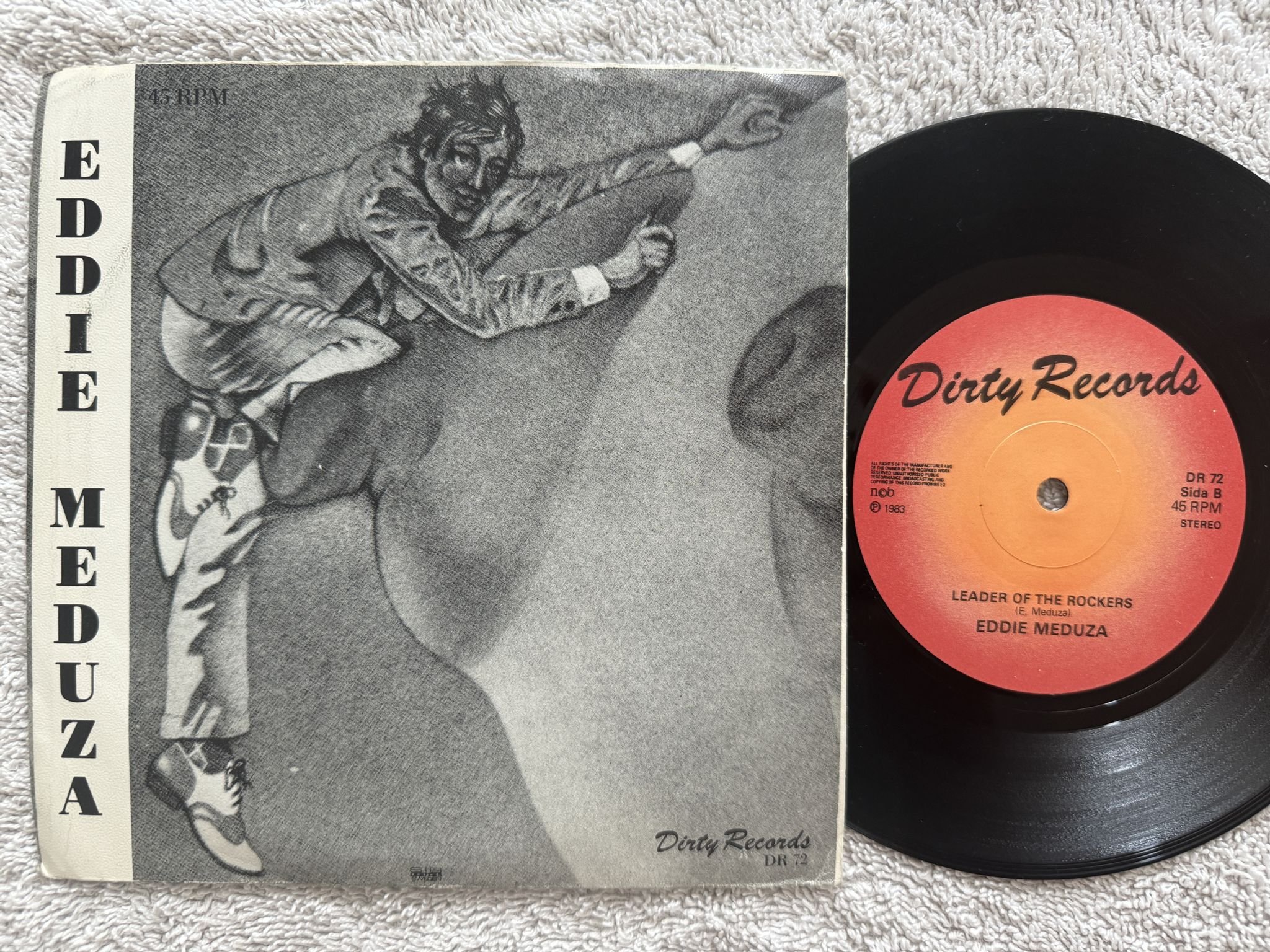 Omslagsbild för skivan EDDIE MEDUZA jag vill ha en brud med stora bröst 7" -83 Swe DIRTY RECORDS DR 72