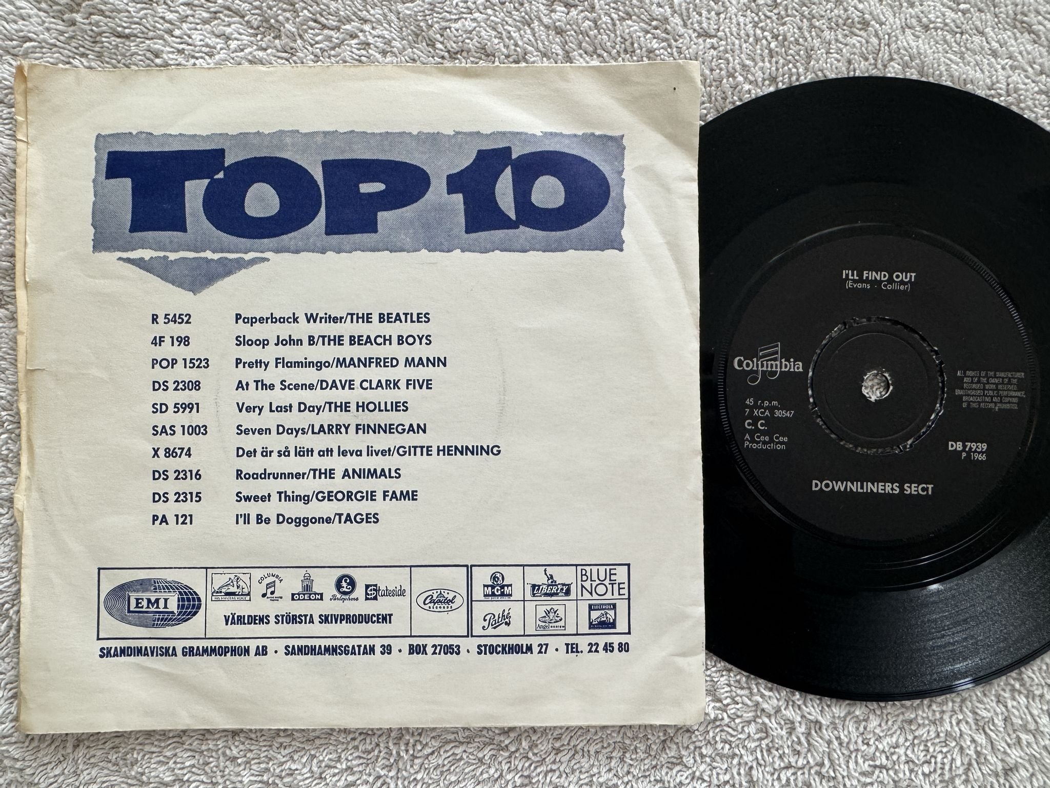 Omslagsbild för skivan DOWNLINERS SECT Glendora 7" -66 Swe COLUMBIA DB 7939 *** RARE MOD ***