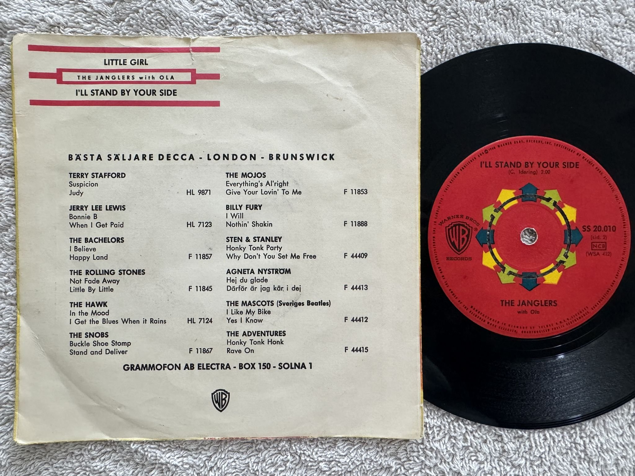 Omslagsbild för skivan THE JANGLERS WITH OLA Little Girl 7" -64 WARNER SS 20010 *** RARE ***