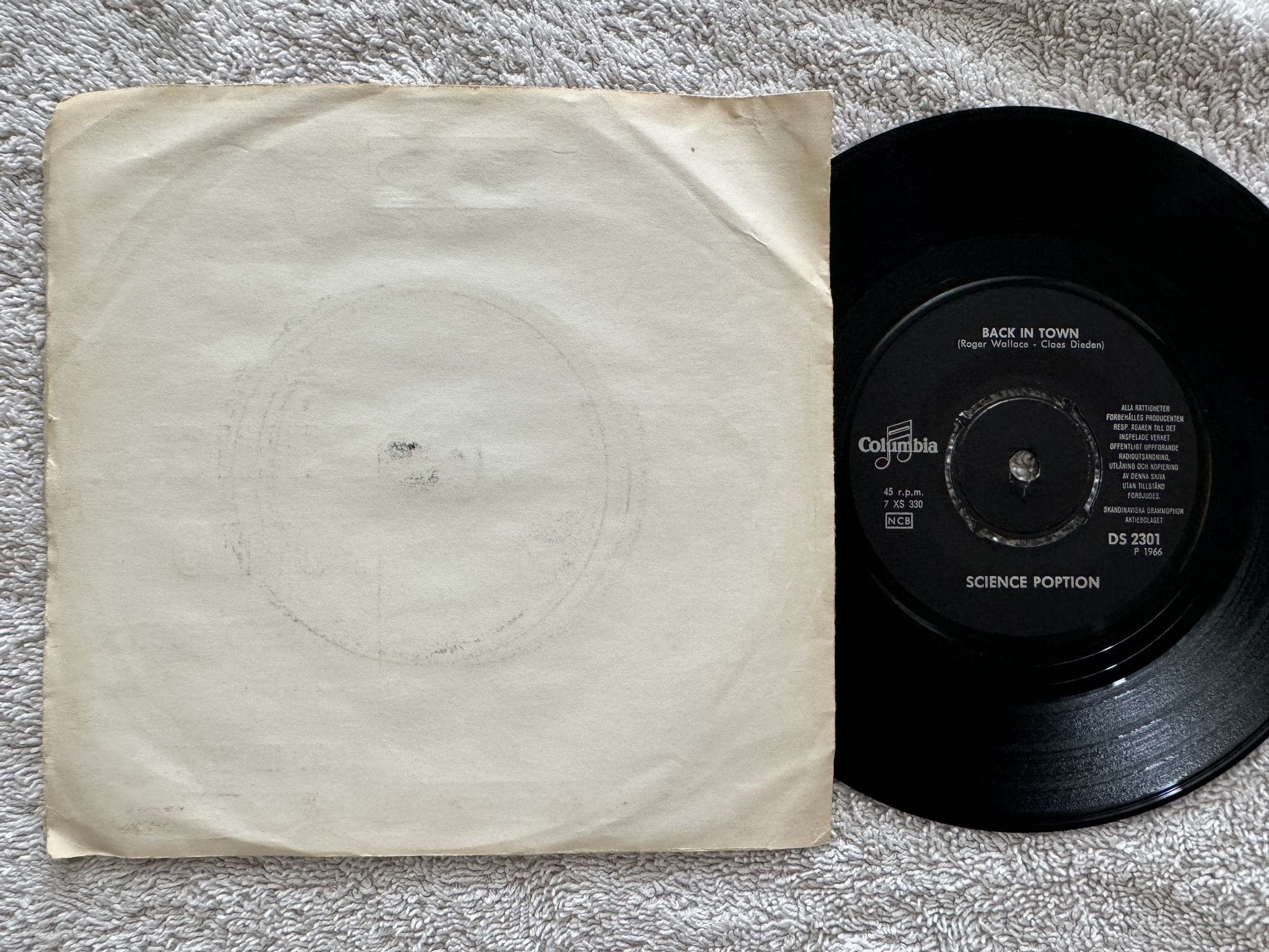 Omslagsbild för skivan SCIENCE POPTION You're So Good To Me 7" -66 Swe COLUMBIA DS 2301