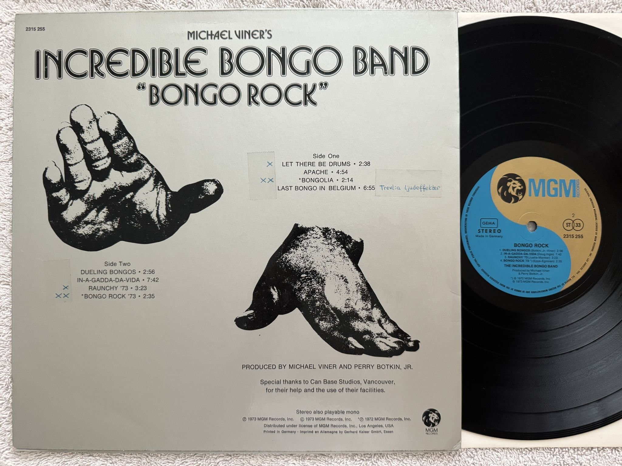 Omslagsbild för skivan INCREDIBLE BONGO BAND bongo rock LP -73 Ger MGM 2315255 ** BREAK CLASSIC **