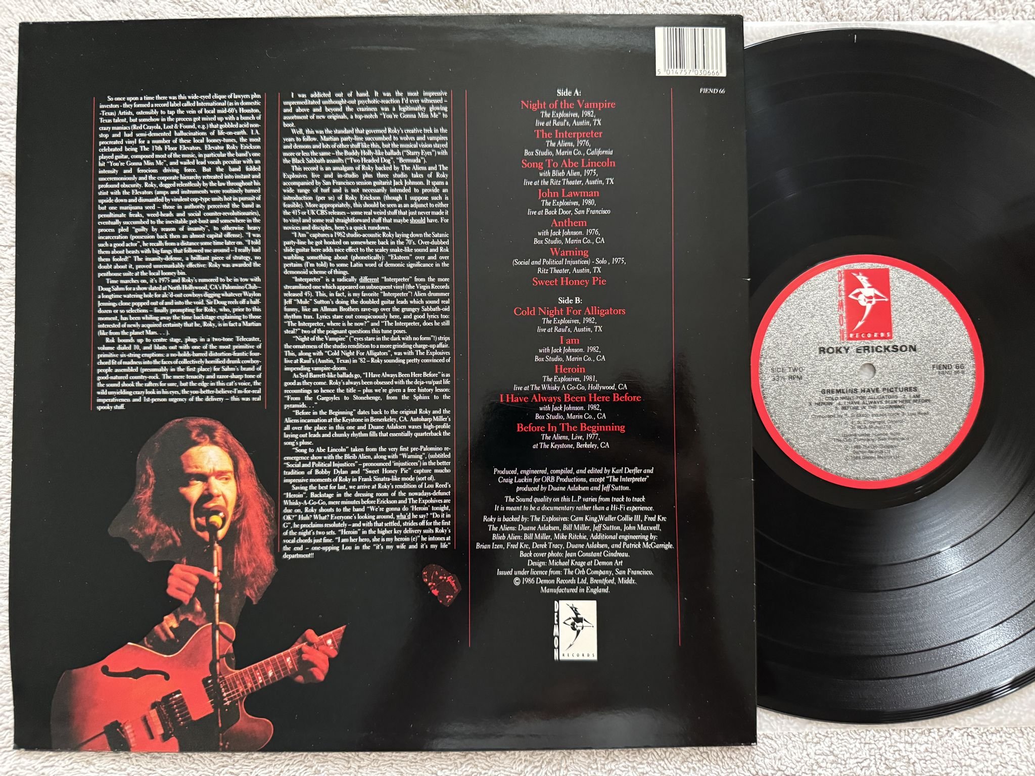 Omslagsbild för skivan ROKY ERICKSON gremlins have pictures LP -86 UK DEMON RECORDS FIEND 66