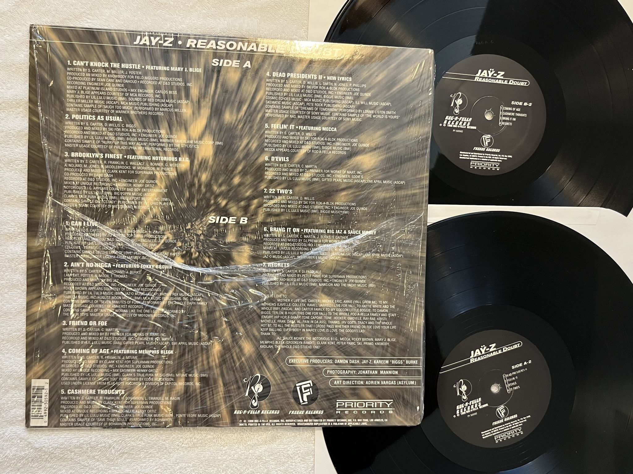 Omslagsbild för skivan JAY Z Reasonable Doubt 2xLP -96 US ROC-A-FELLA P1 50592 ** VERY RARE **