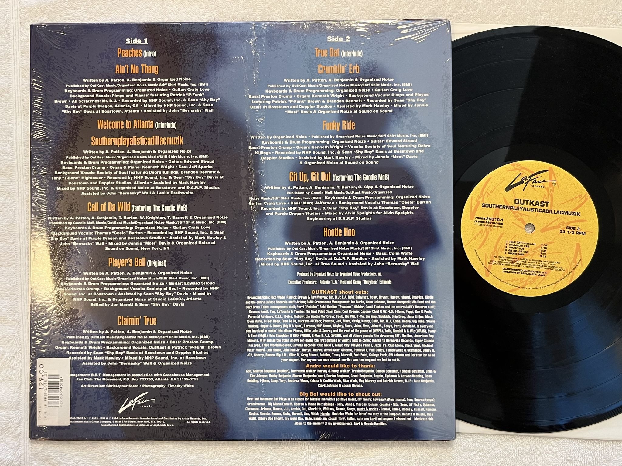 Omslagsbild för skivan OUTKAST Southernplayalisticadillacmuzik LP -94 US LaFace ** SOUTHERN CLASSIC **
