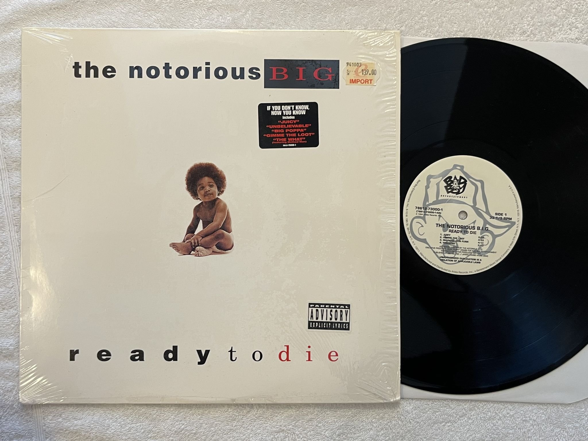 Omslagsbild för skivan THE NOTORIOUS B.I.G. ready to die LP -94 US BAD BOY 78612-73000-1 ** CLASSIC **