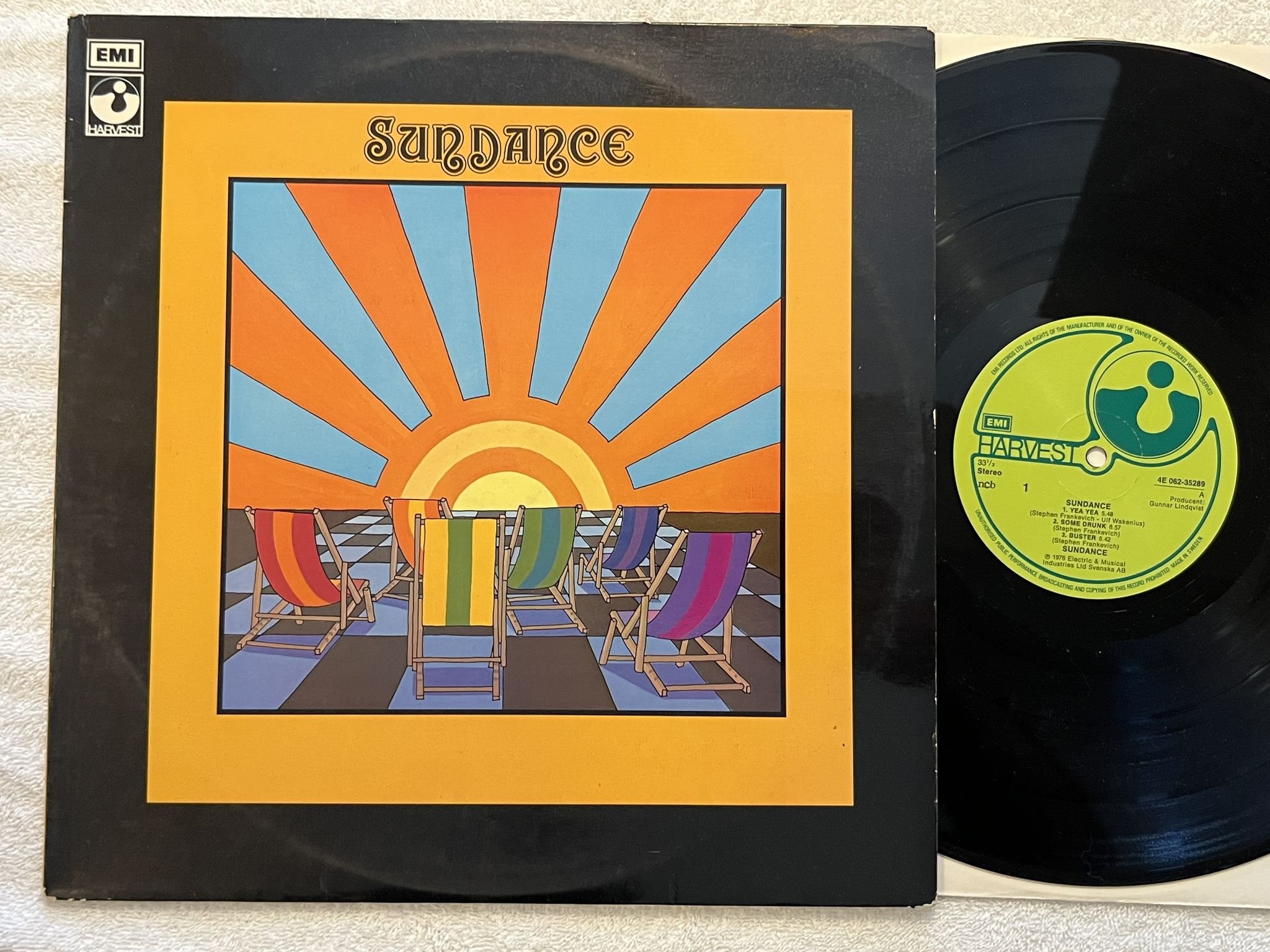 Omslagsbild för skivan SUNDANCE s/t LP -76 Swe HARVEST E 062-35289 *** Rare Jazz Funk ***