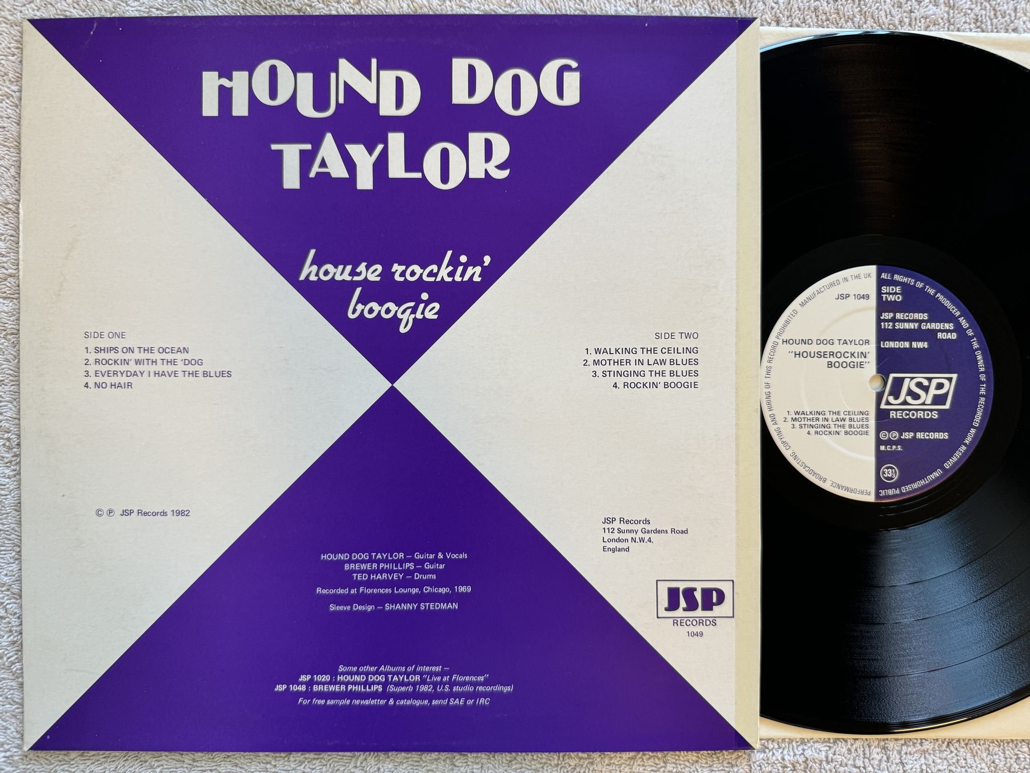 Omslagsbild för skivan HOUND DOG TAYLOR houserockin' boogie LP -82 UK JSP 1049 * RARE ELECTRIC BLUES *