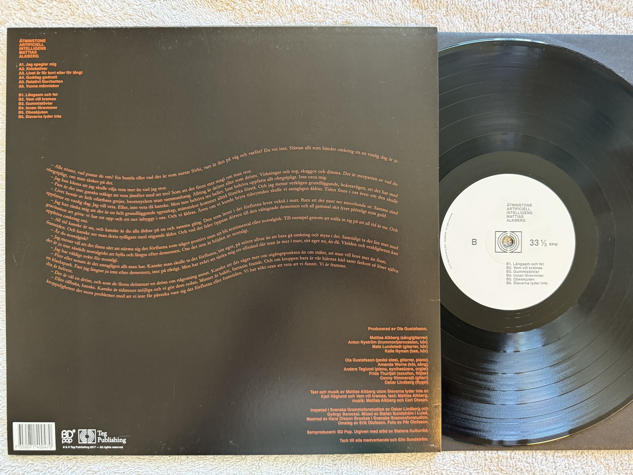 Omslagsbild för skivan MATTIAS ALKBERG Åtminstone Artificiell Intelligens LP 2017 teg publishing TEG051