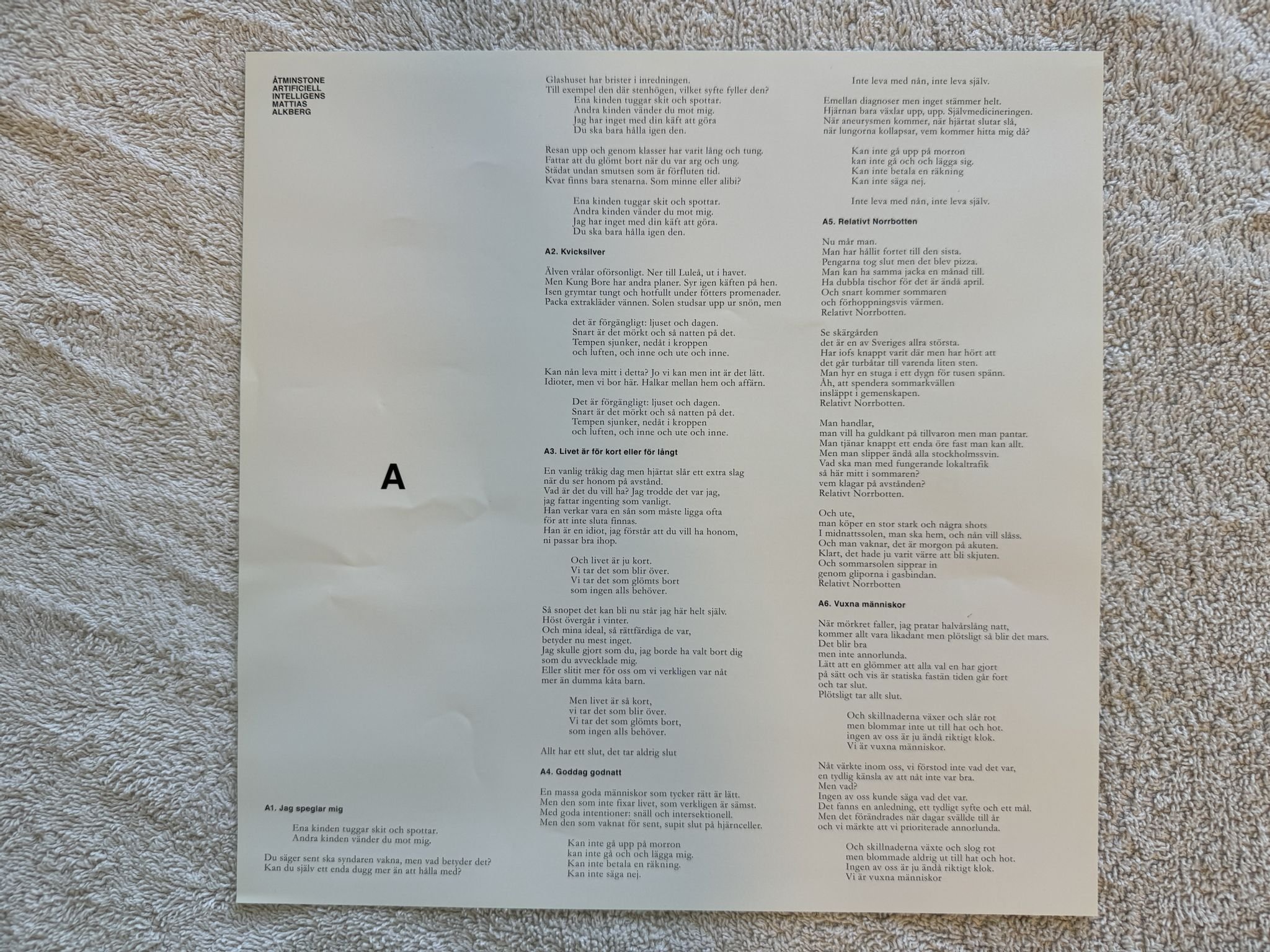 Omslagsbild för skivan MATTIAS ALKBERG Åtminstone Artificiell Intelligens LP 2017 teg publishing TEG051