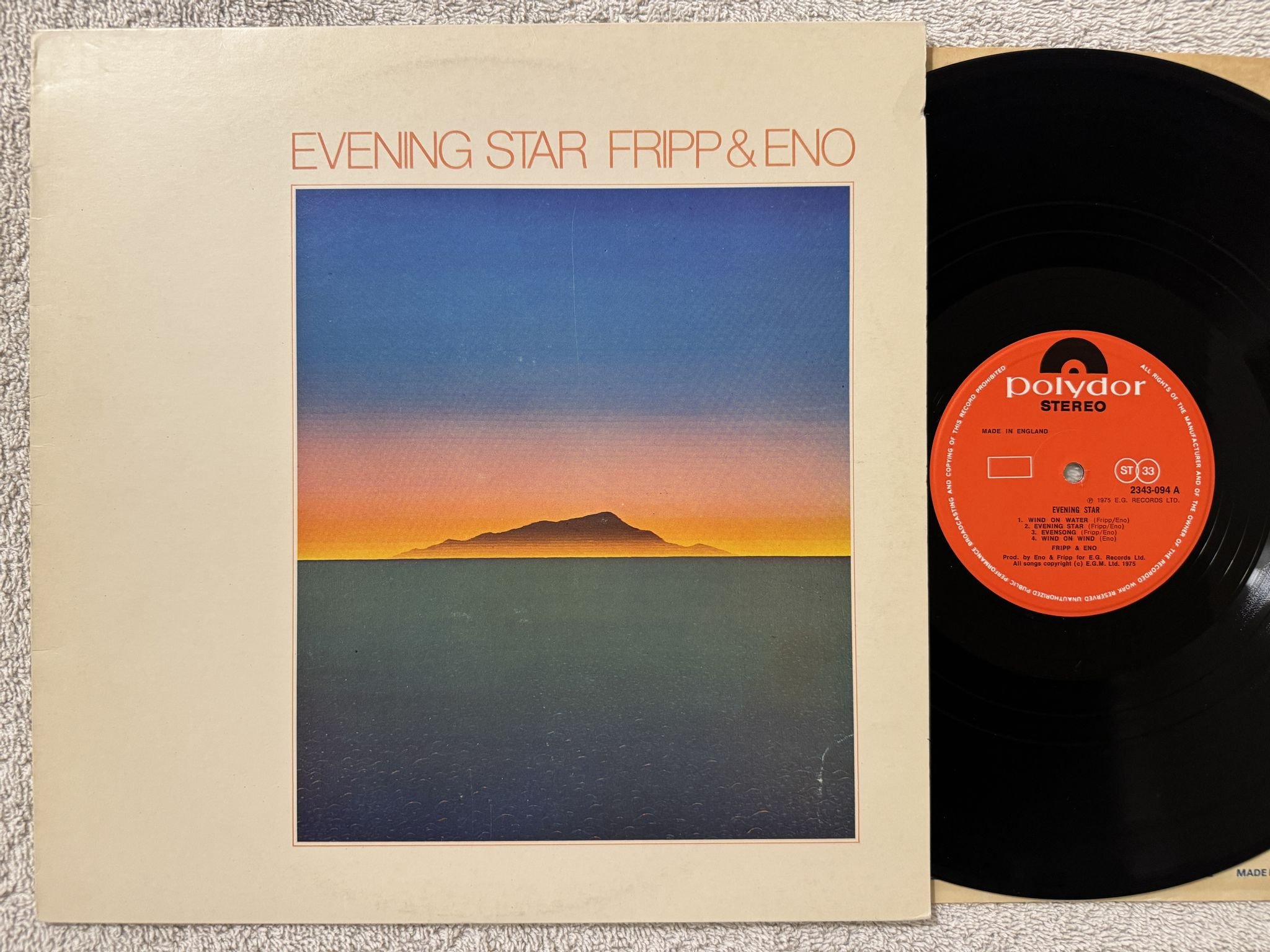 Omslagsbild för skivan FRIPP & ENO evening star LP -75/78 UK IPOLYDOR 2343094 *** AMBIENT ***