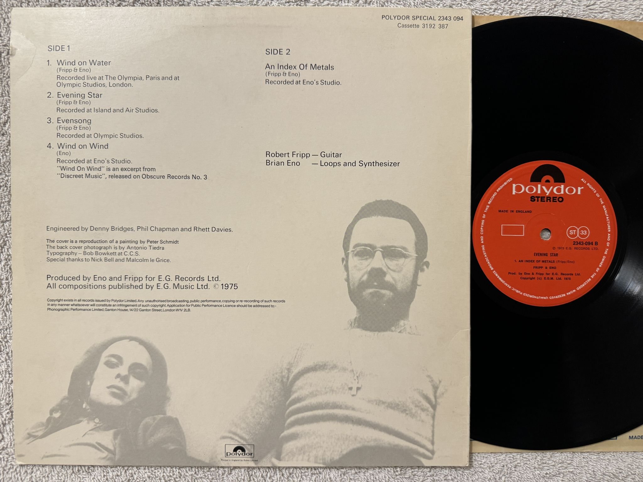 Omslagsbild för skivan FRIPP & ENO evening star LP -75/78 UK IPOLYDOR 2343094 *** AMBIENT ***