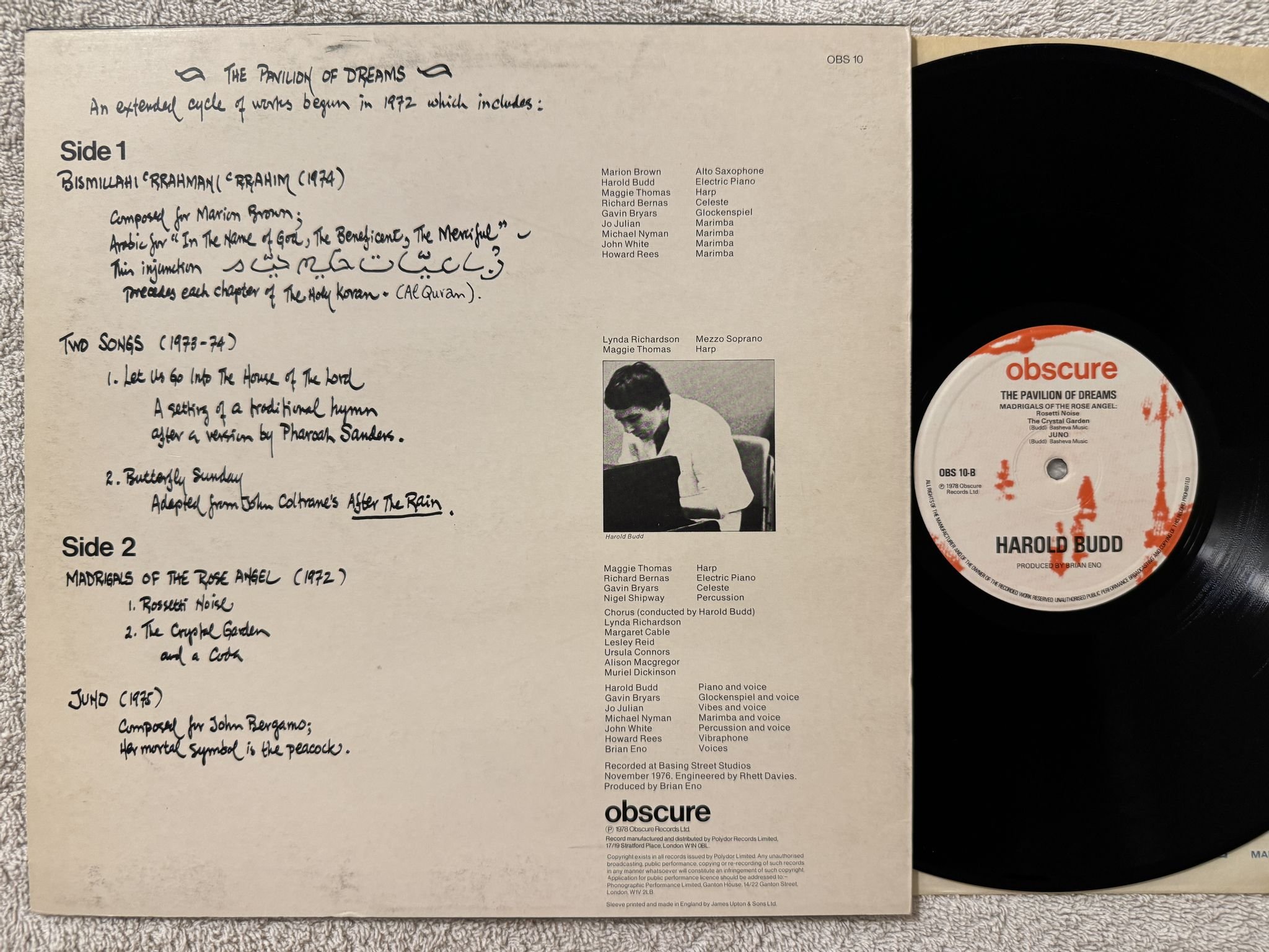 Omslagsbild för skivan HAROLD BUDD the pavilion of dreams LP -78 UK OBSCURE OBS 10