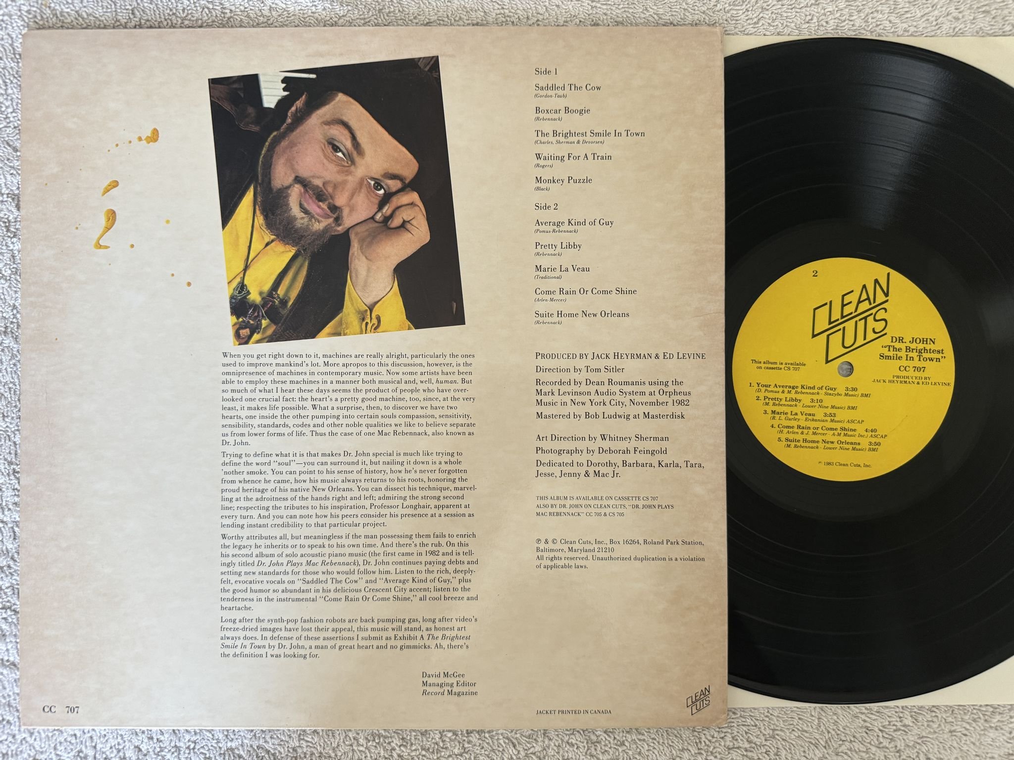 Omslagsbild för skivan DR JOHN the brightest smile in town LP -83 UK CLEAN CUTS FIEND 9