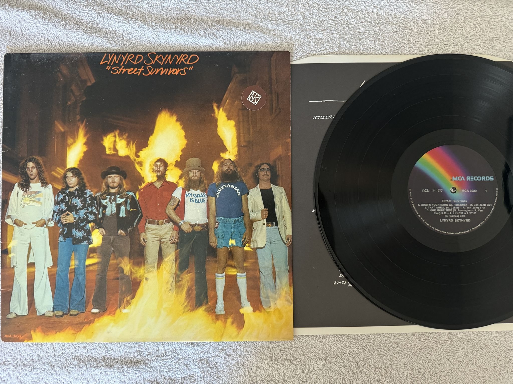 Omslagsbild för skivan LYNARD SKYNARD street survivors LP -77 ncb MCA 3029
