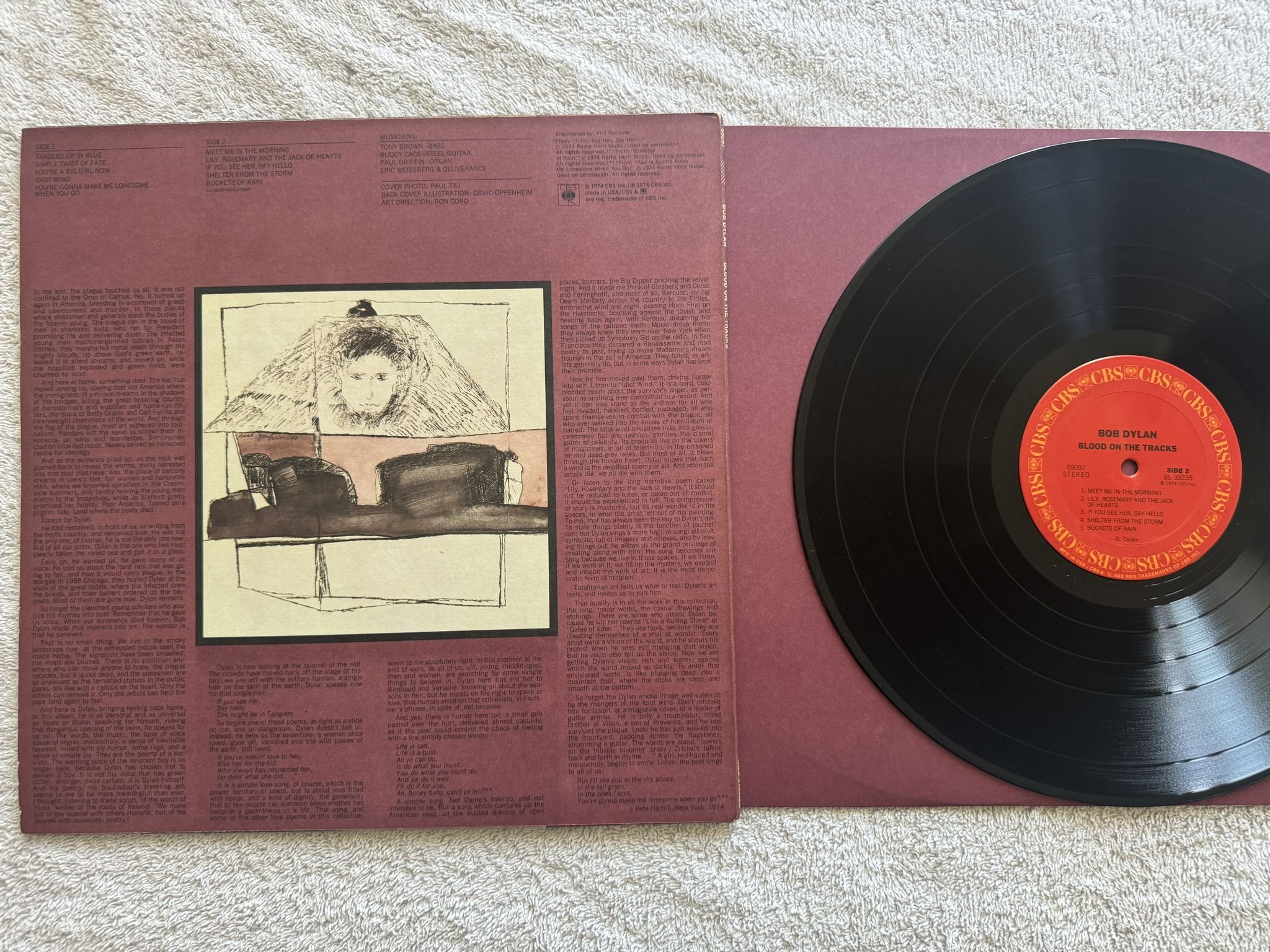 Omslagsbild för skivan BOB DYLAN blood on the tracks LP -74 US CBS 69097