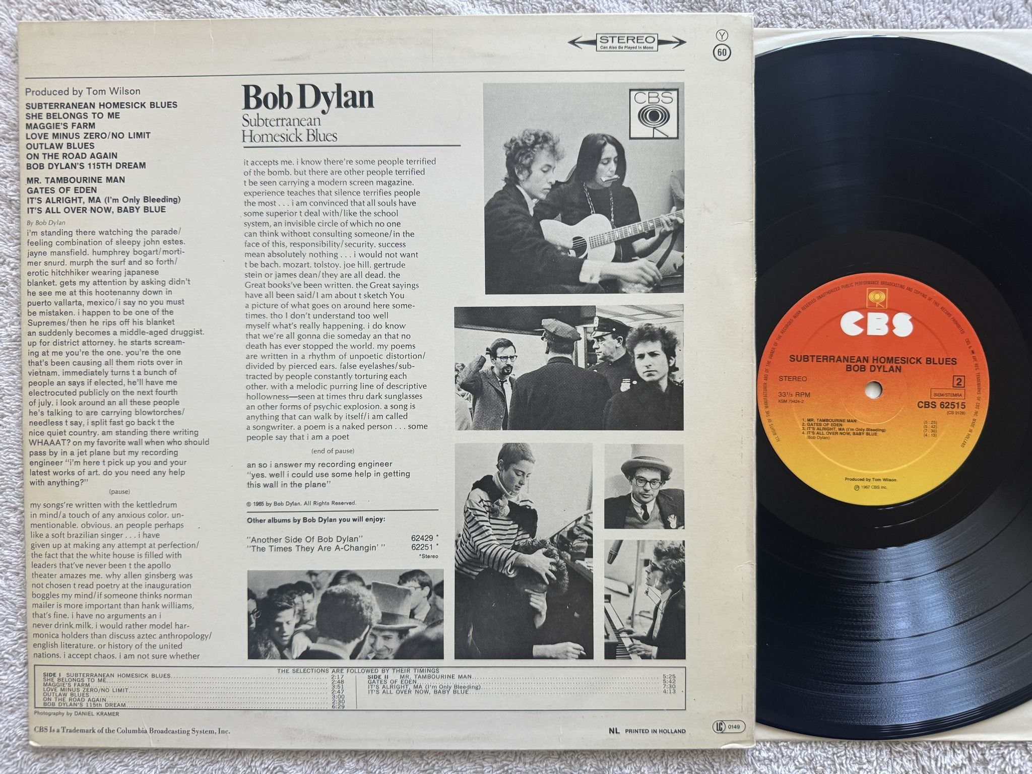 Omslagsbild för skivan BOB DYLAN subterranean homesick blues LP re Hol CBS 62515