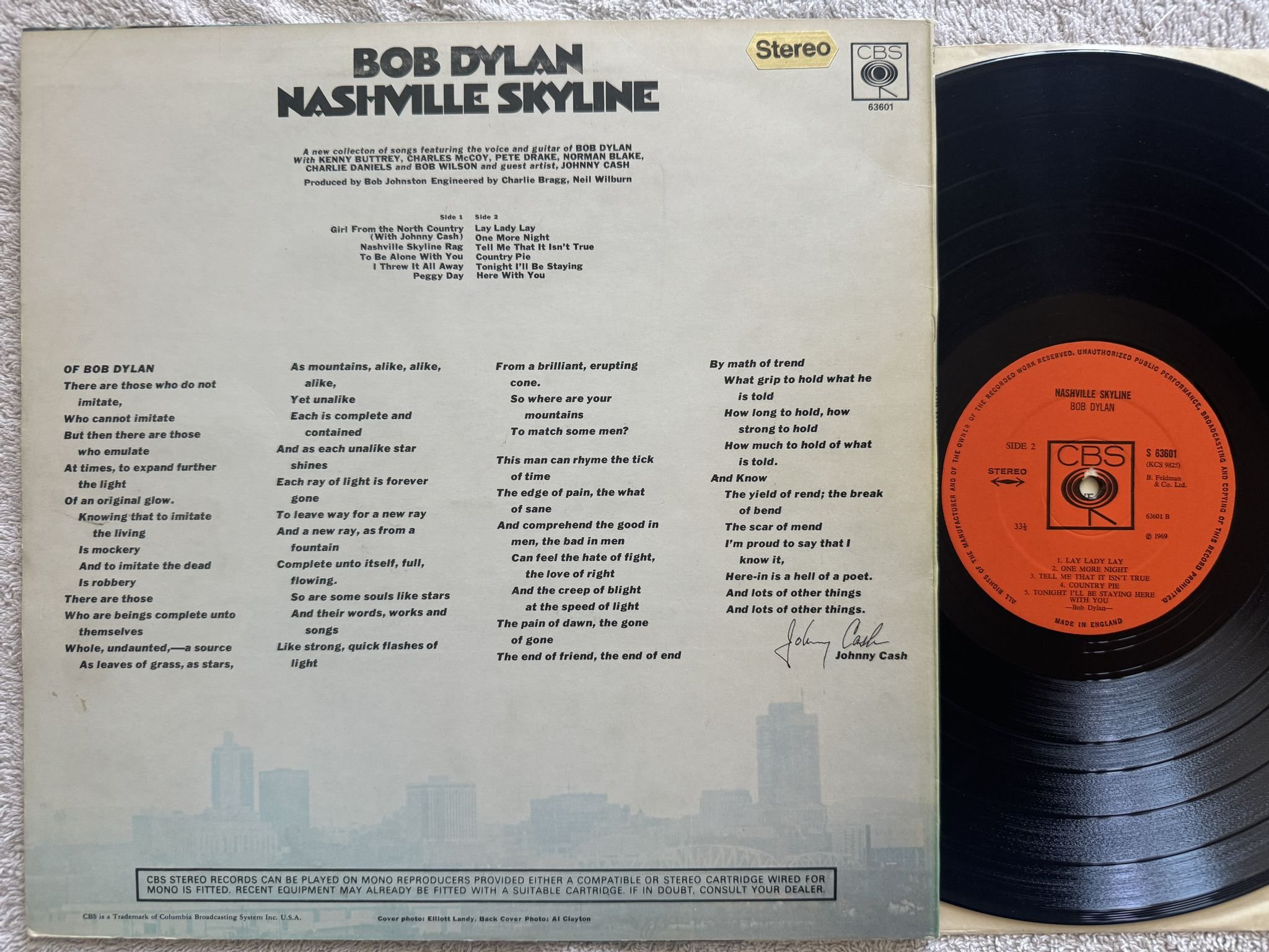 Omslagsbild för skivan BOB DYLAN Nashville skyline LP -69 UK CBS S 63601