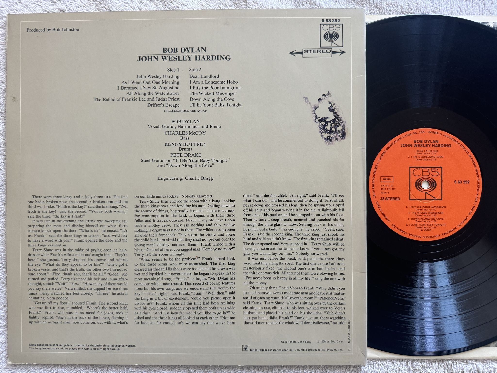 Omslagsbild för skivan BOB DYLAN John Wesley Harding LP Ger CBS S 63252