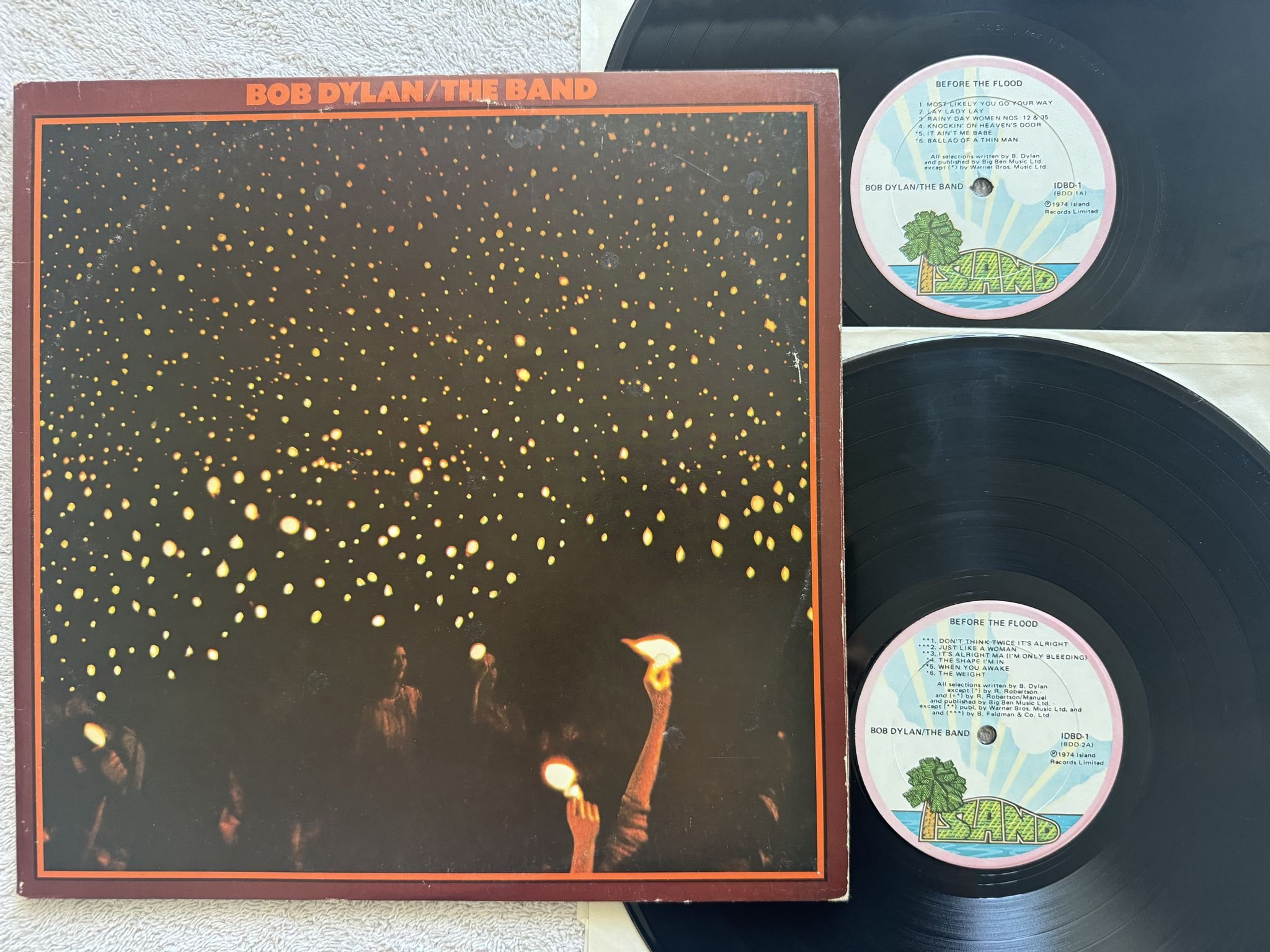 Omslagsbild för skivan BOB DYLAN before the flood 2xLP -74 US ISLAND IDBD-1