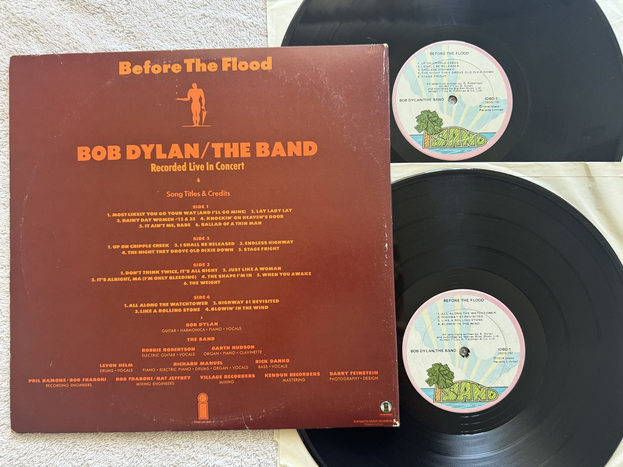 Omslagsbild för skivan BOB DYLAN before the flood 2xLP -74 US ISLAND IDBD-1