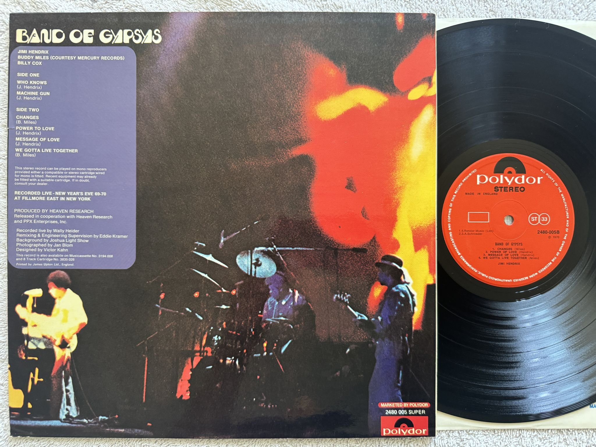 Omslagsbild för skivan JIMI HENDRIX band of gypsys LP -70 UK POLYDOR 2480-005