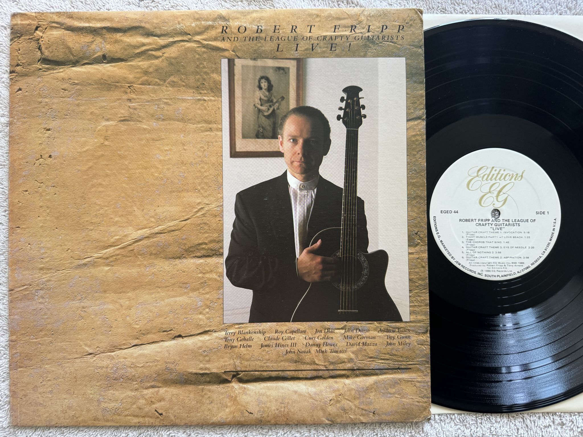 Omslagsbild för skivan ROBERT FRIPP & The League Of Crafty Guitarists – Live! LP EDITIONS EG EGED 43