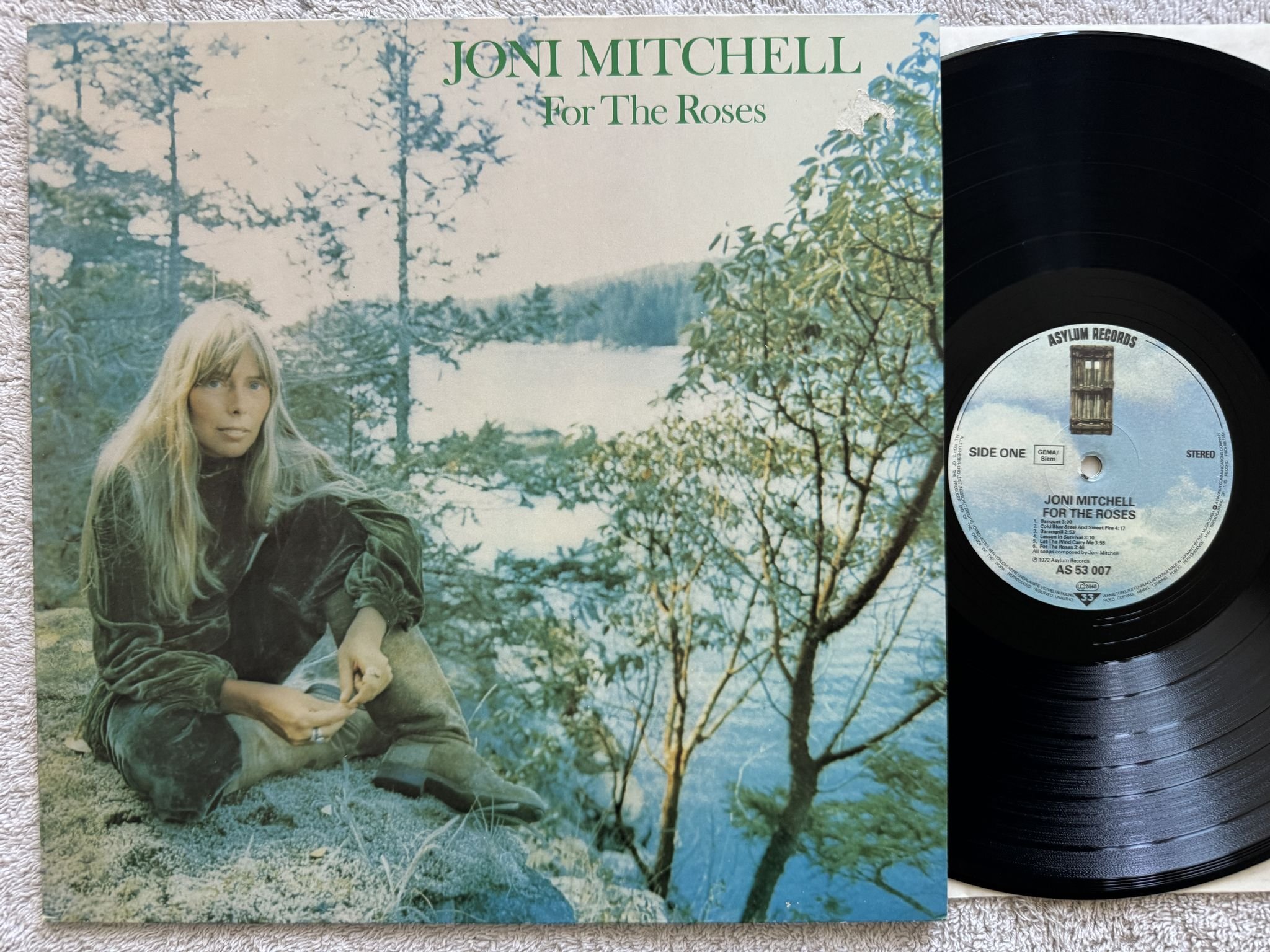 Omslagsbild för skivan JONI MITCHELL for the roses LP Ger ASYLUM AS 53007