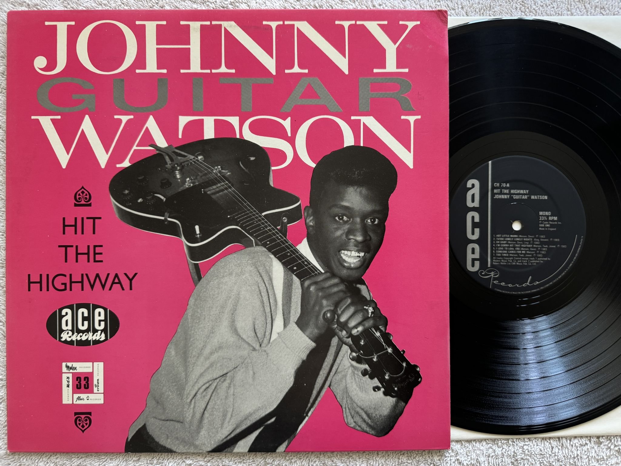 Omslagsbild för skivan JOHNNY GUITAR WATSON Hit The Highway LP -83 ACE CH 70